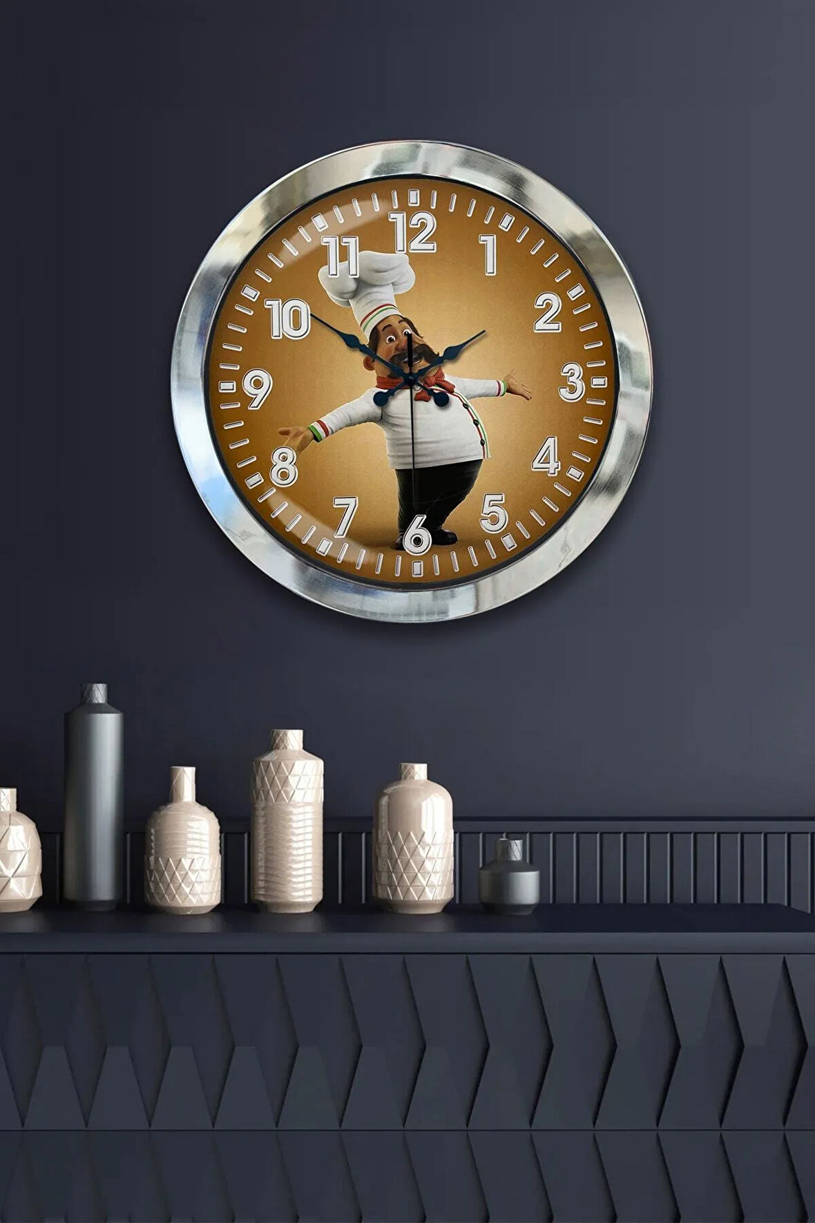 Hediyelik 36 Cm Krom Metal Mutfak Duvar Saati