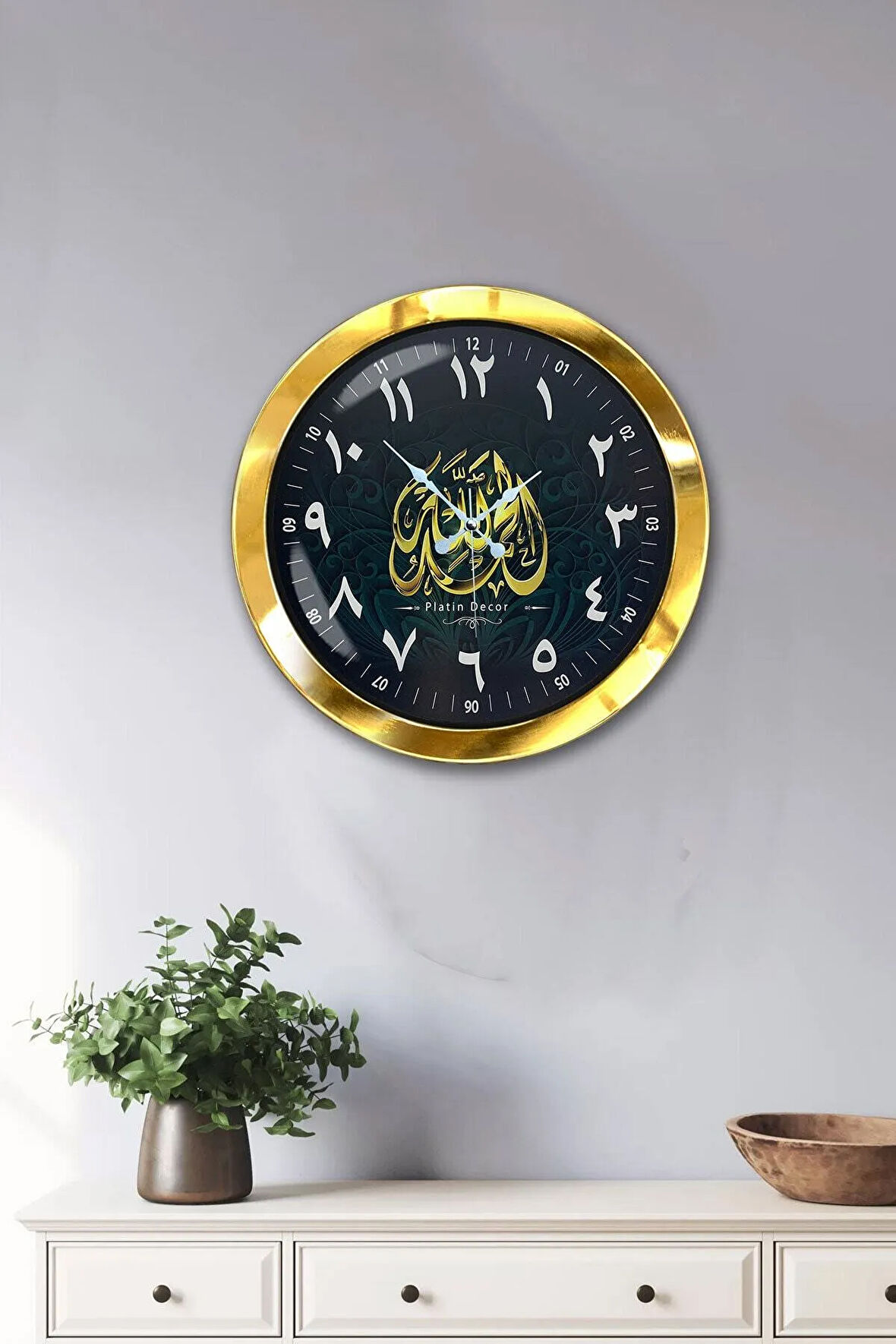Hediyelik 36 Cm Gold Metal Arapça Rakamlar Duvar Saati