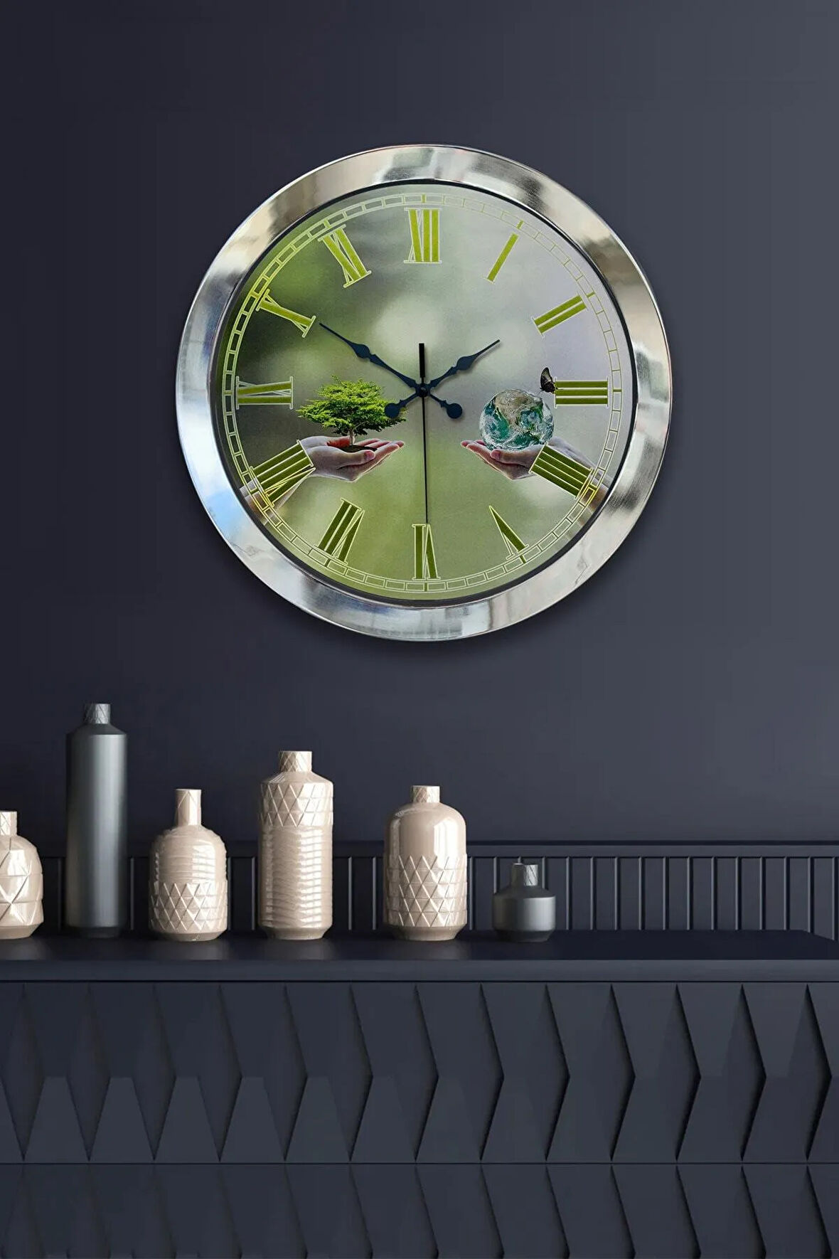 Hediyelik 36 Cm Krom Metal Iklim Temalı Duvar Saati
