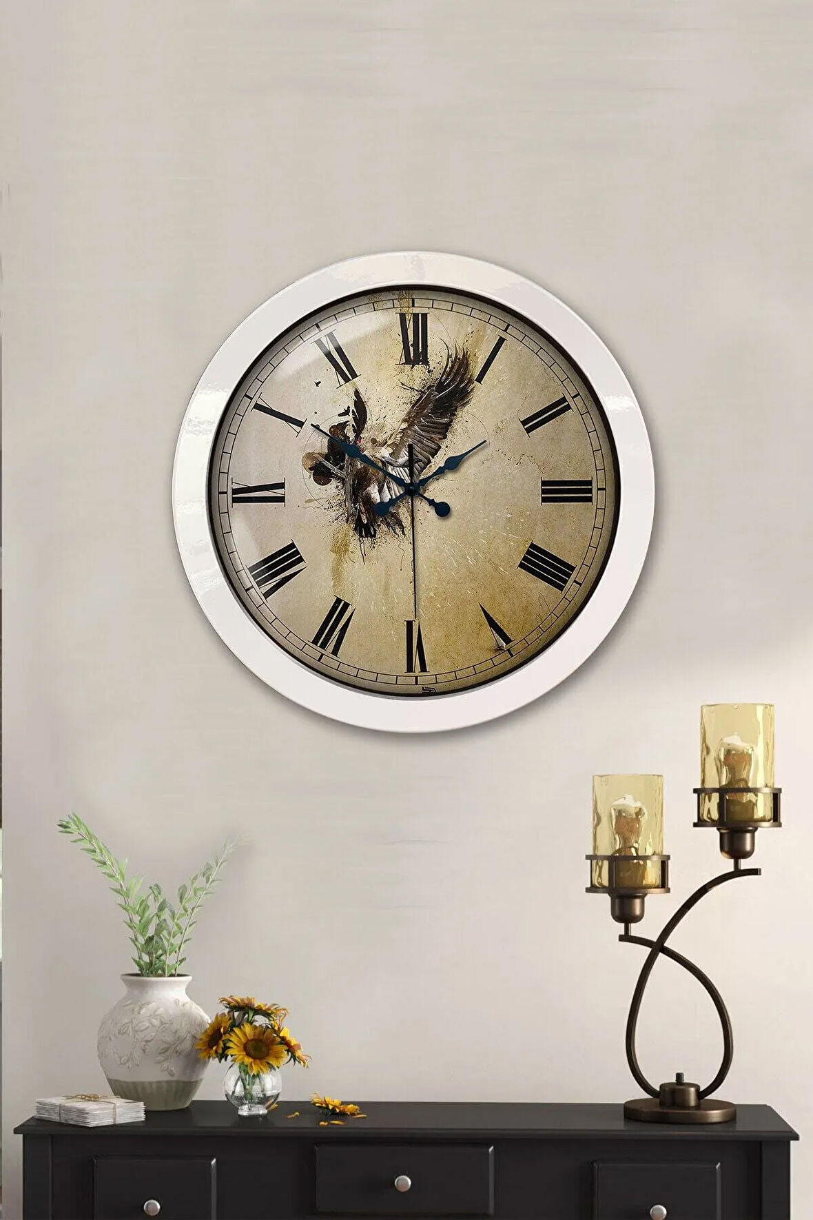 Hediyelik 36 Cm Beyaz Metal Tasarım Duvar Saati