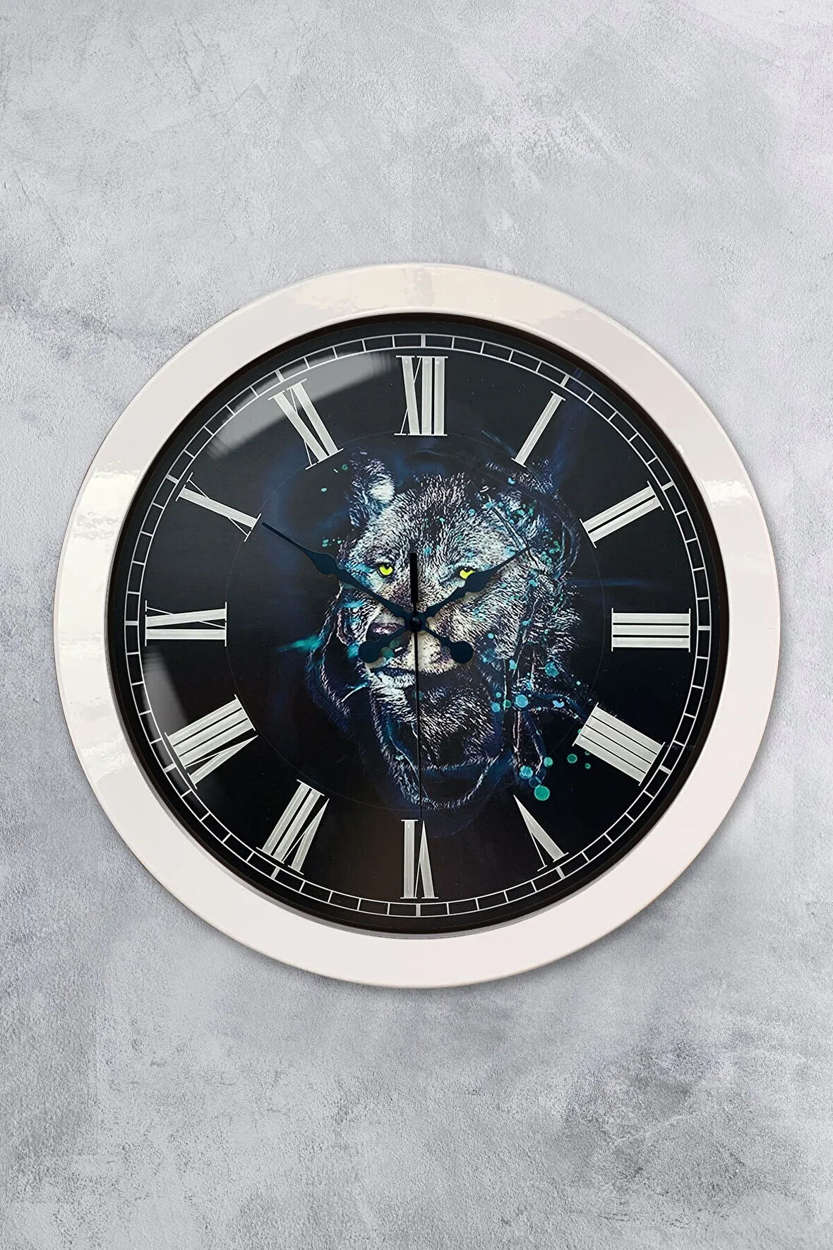 Hediyelik 36 Cm Beyaz Metal Kurt Duvar Saati