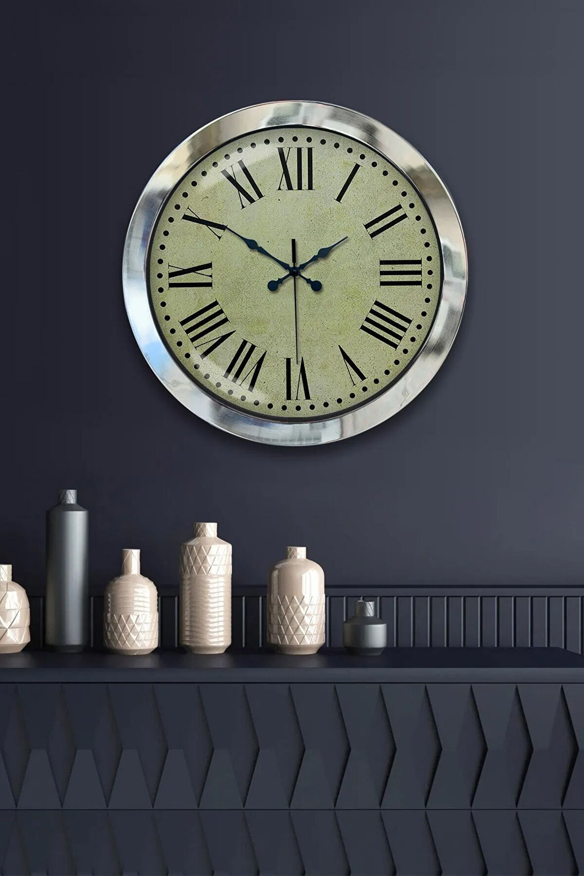 Hediyelik 36 Cm Krom Metal Eskitme Romen Duvar Saati