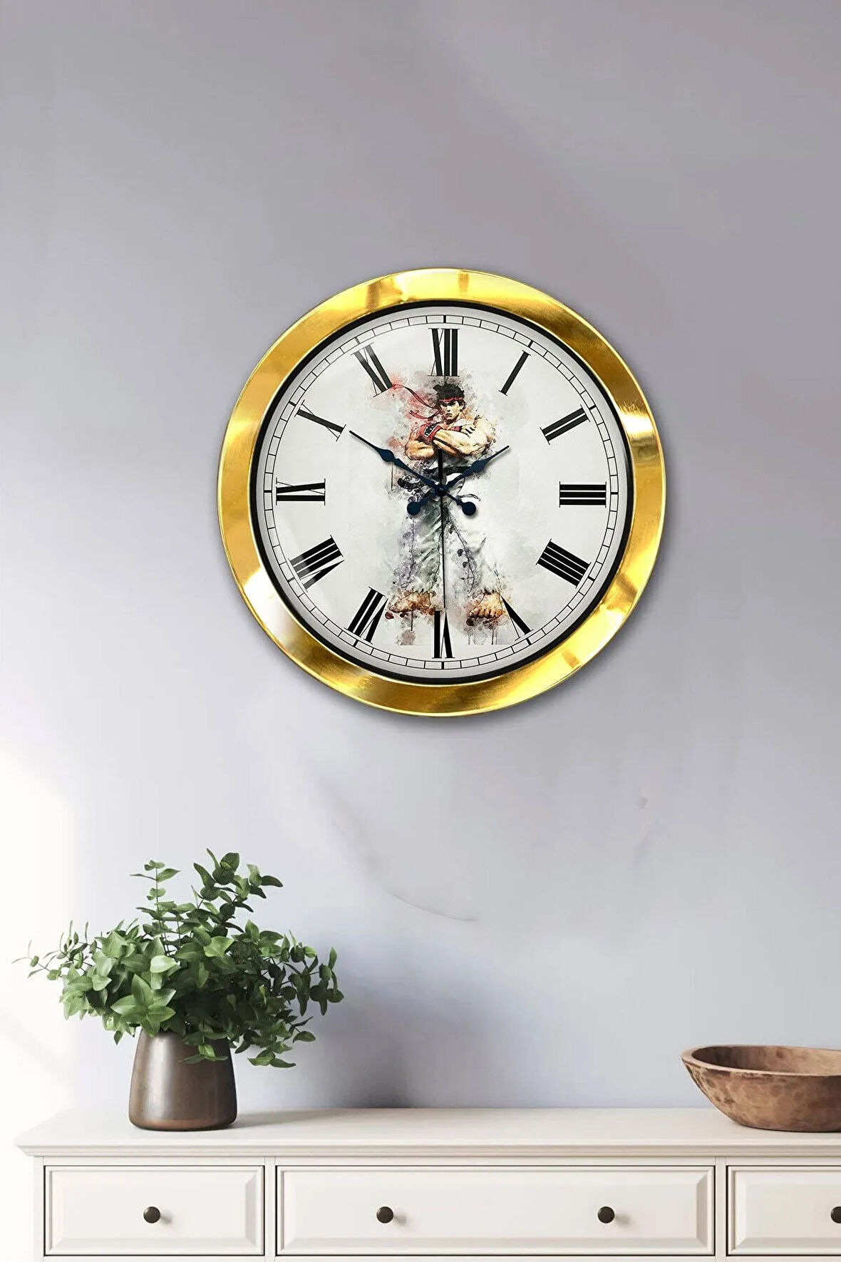 Hediyelik 36 Cm Gold Metal Street Fighter Duvar Saati