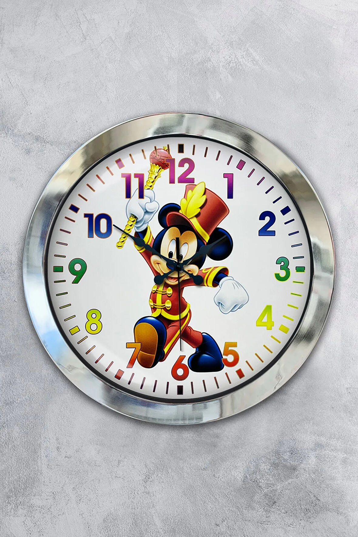 Hediyelik 36 Cm Krom Metal Çizgi Film Duvar Saati