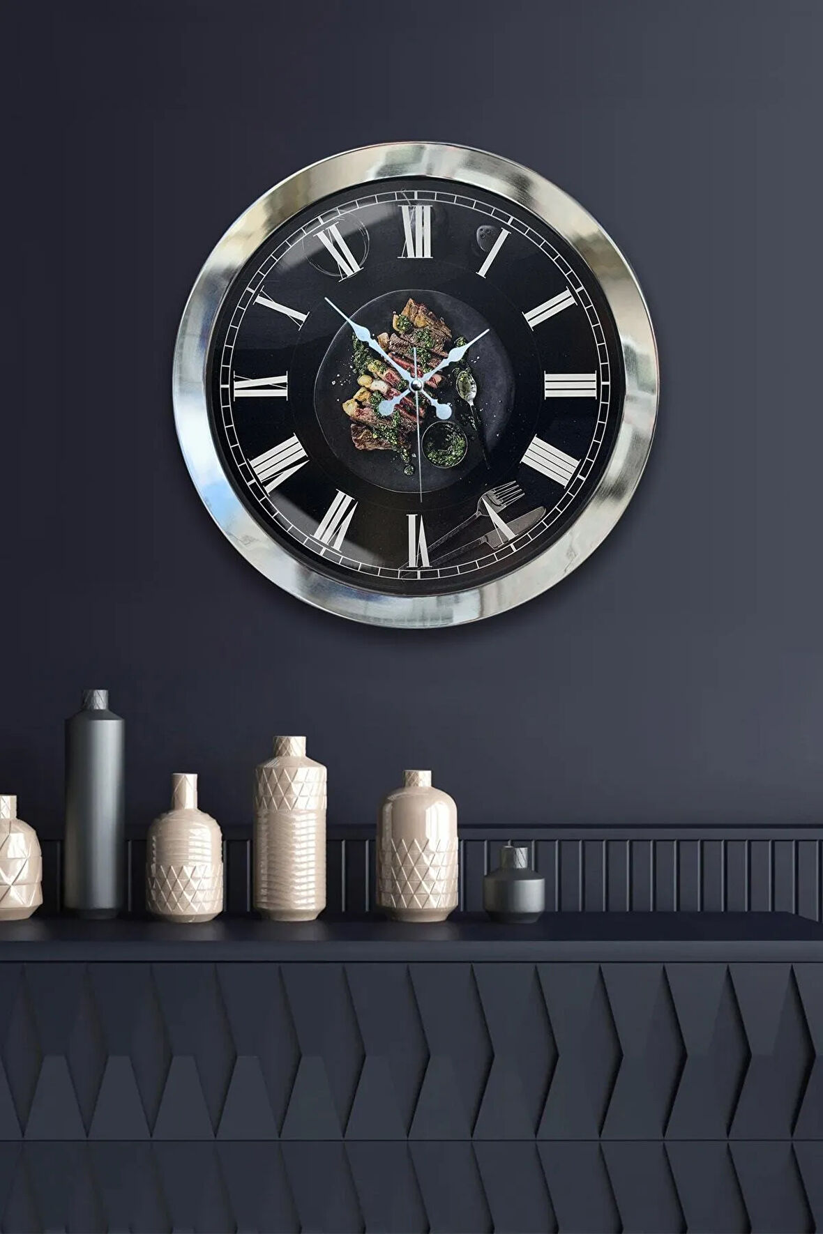 Hediyelik 36 Cm Krom Metal Mutfak Duvar Saati