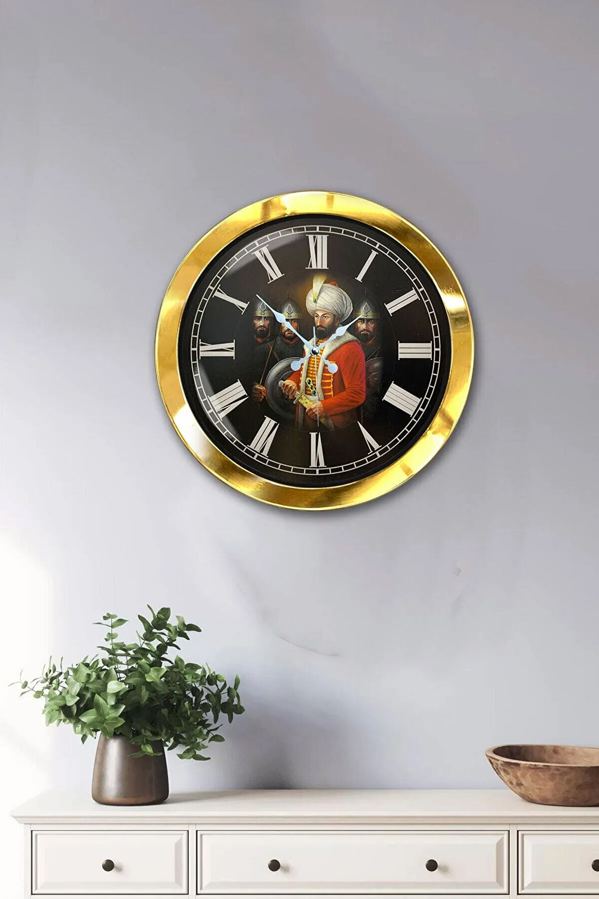 Hediyelik 36 Cm Gold Metal Fatih Sultah Mehmet Duvar Saati