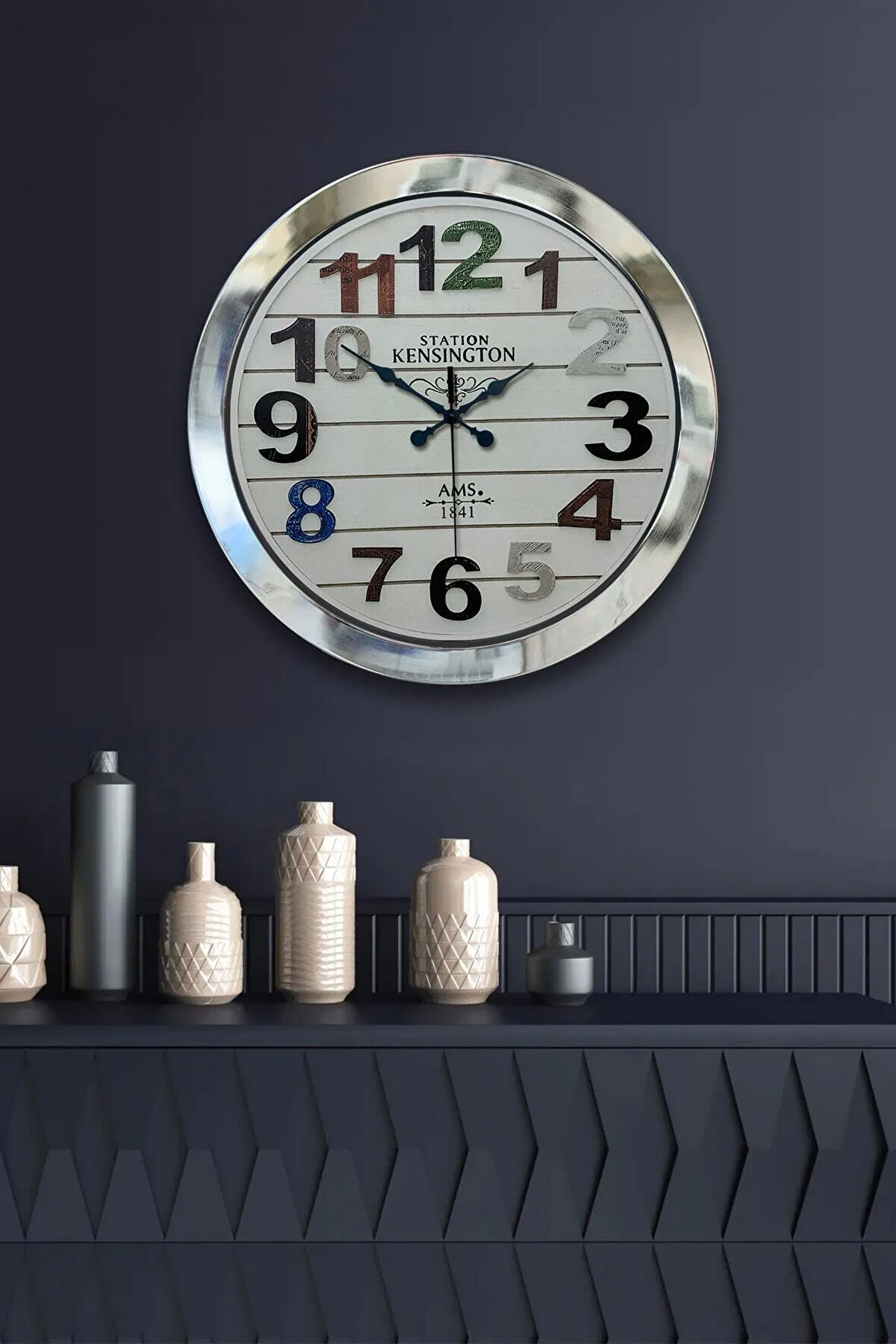 Hediyelik 36 Cm Krom Metal Renkli Sayı Duvar Saati