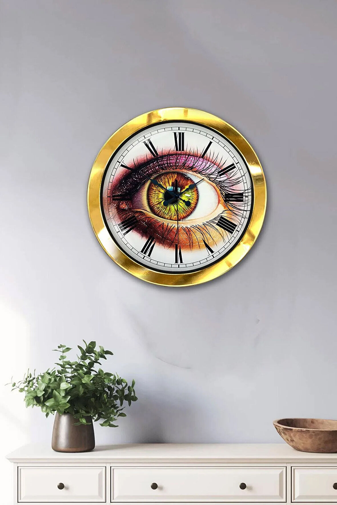 Hediyelik 36 Cm Gold Metal Göz Duvar Saati