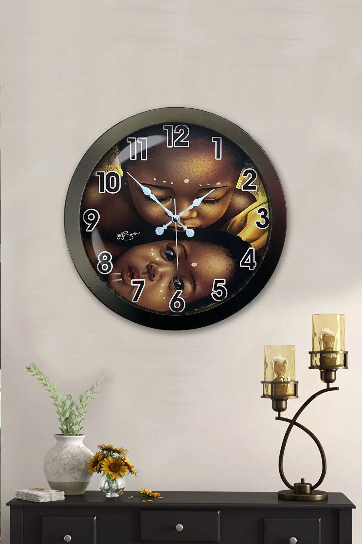 Hediyelik 36 Cm Siyah Metal Afrikalı Çocuk Duvar Saati