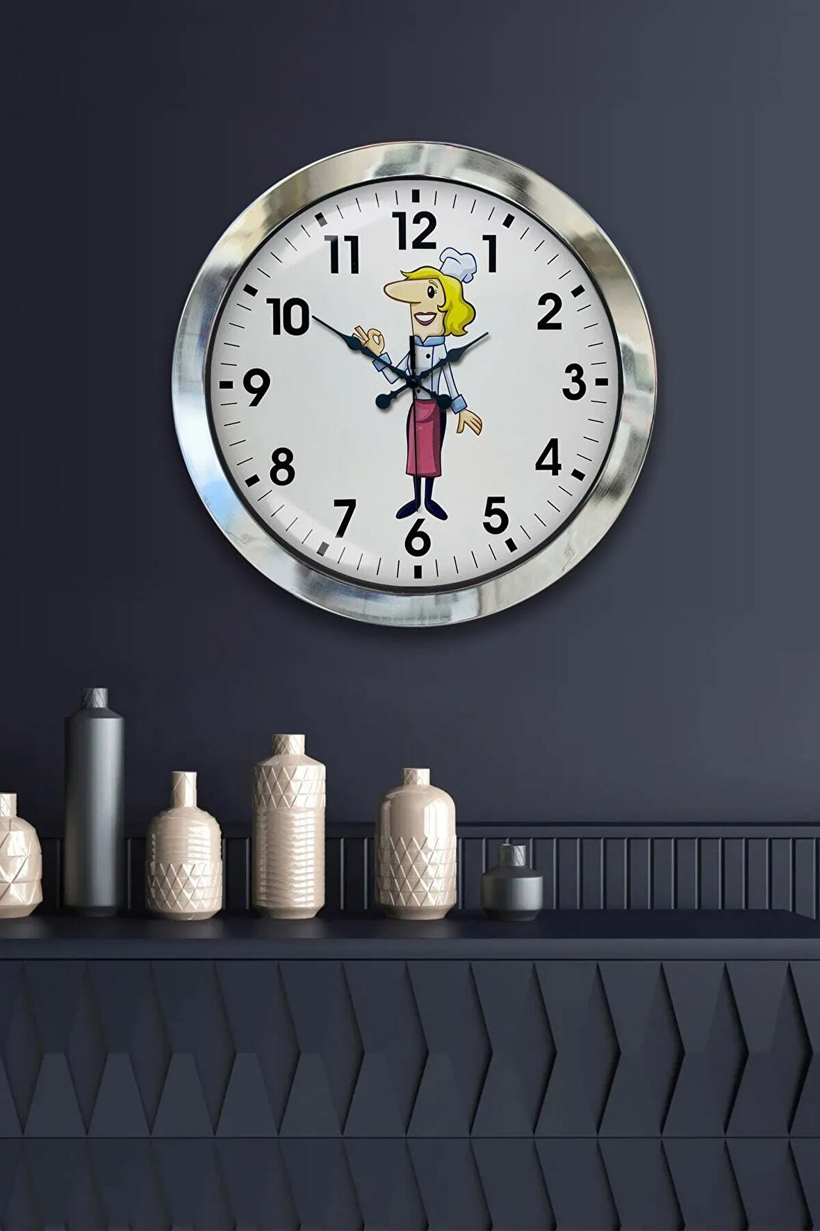 Hediyelik 36 Cm Krom Metal Mutfak Duvar Saati