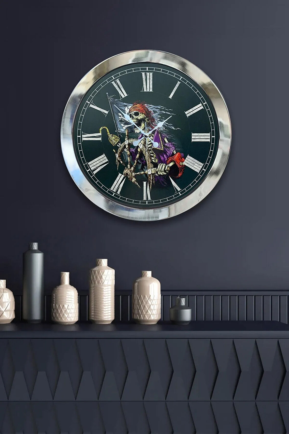 Hediyelik 36 Cm Krom Metal Dümen Duvar Saati