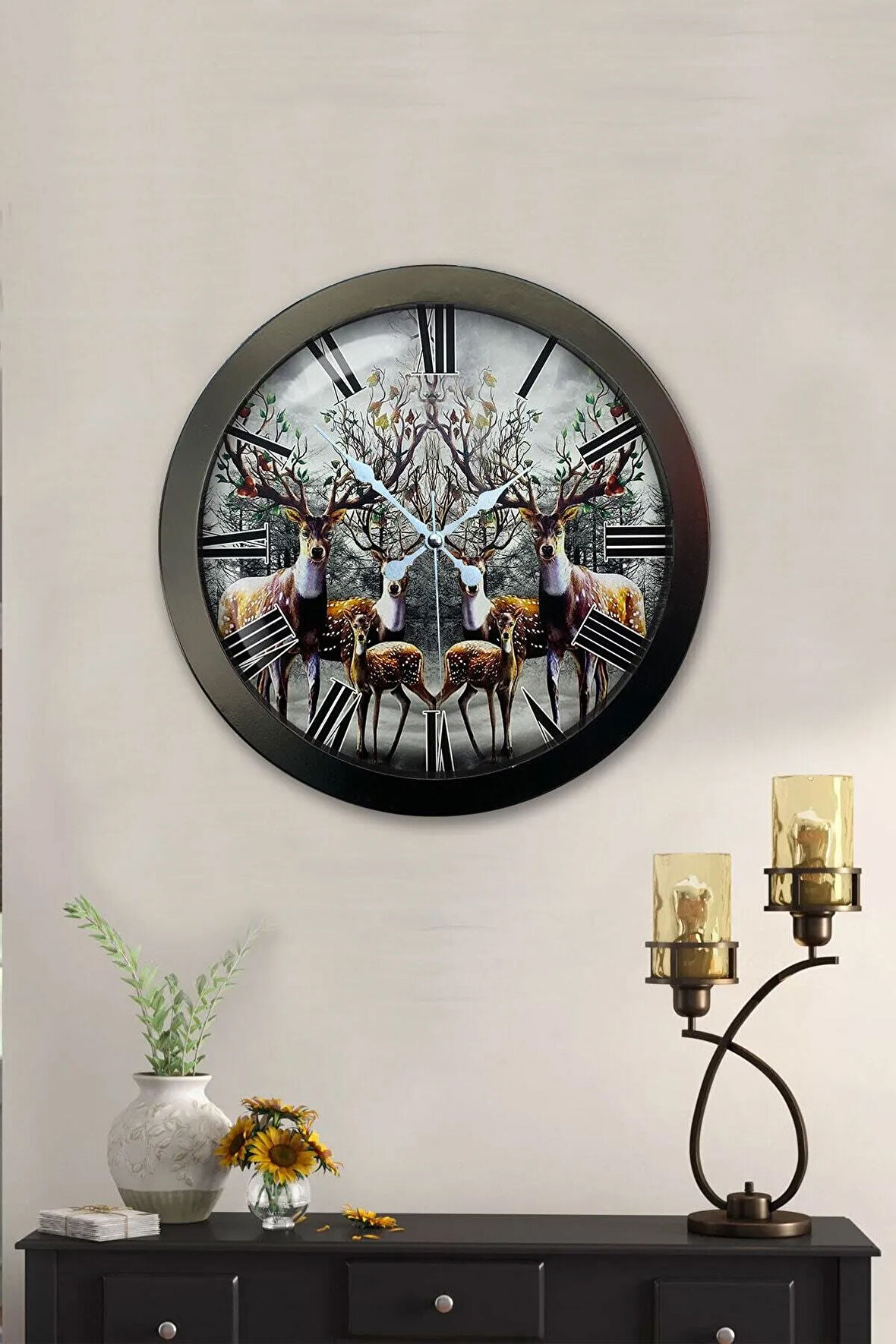Hediyelik 36 Cm Siyah Metal Geyik Duvar Saati