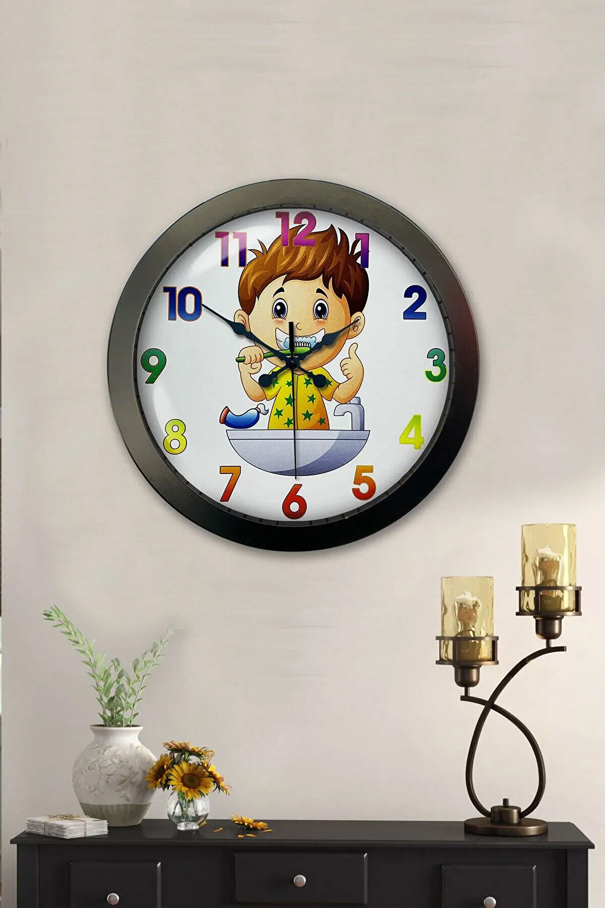 Hediyelik 36 Cm Siyah Metal Çocuk Odası Duvar Saati