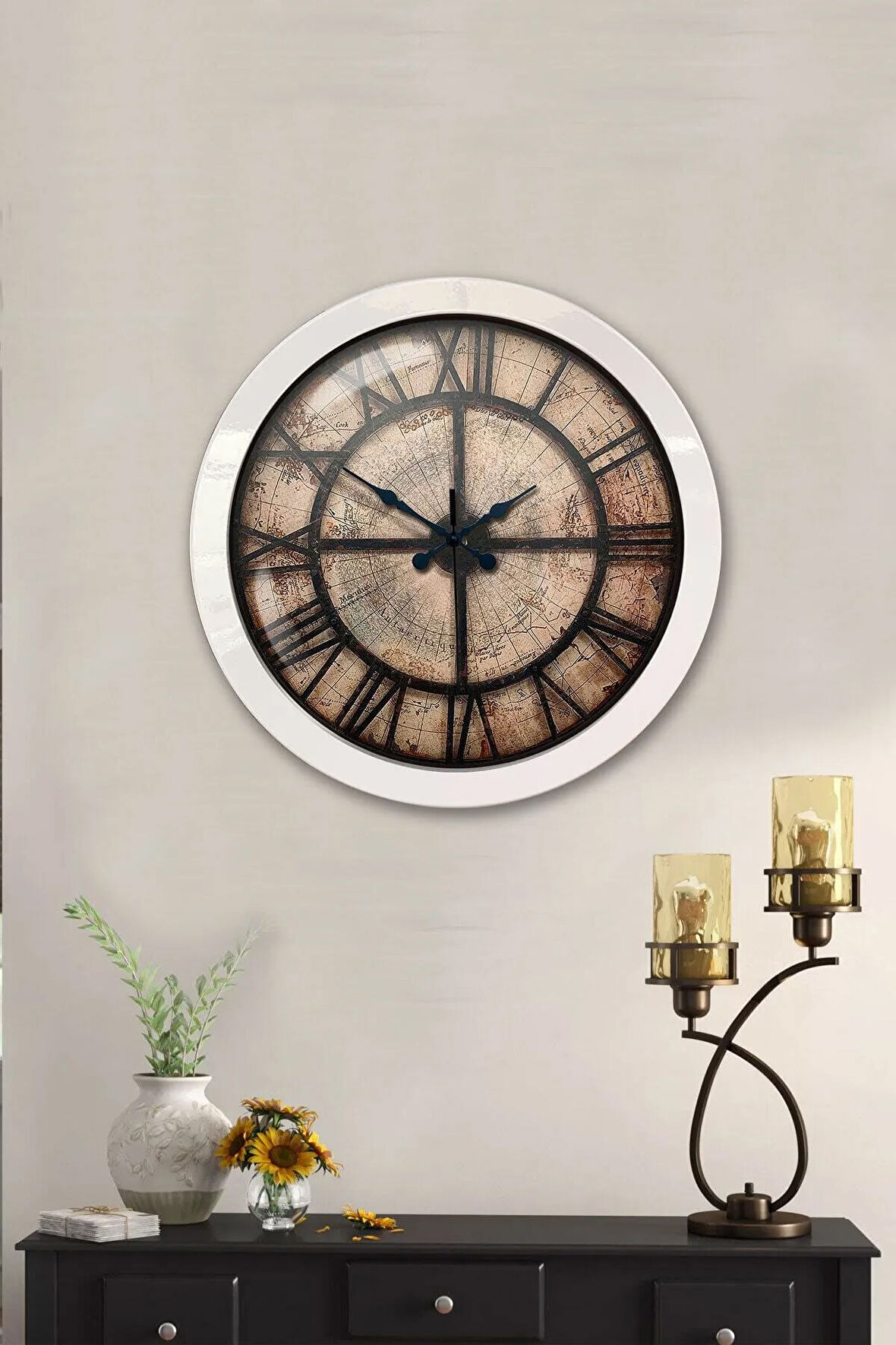 Hediyelik 36 Cm Beyaz Metal Antique Duvar Saati