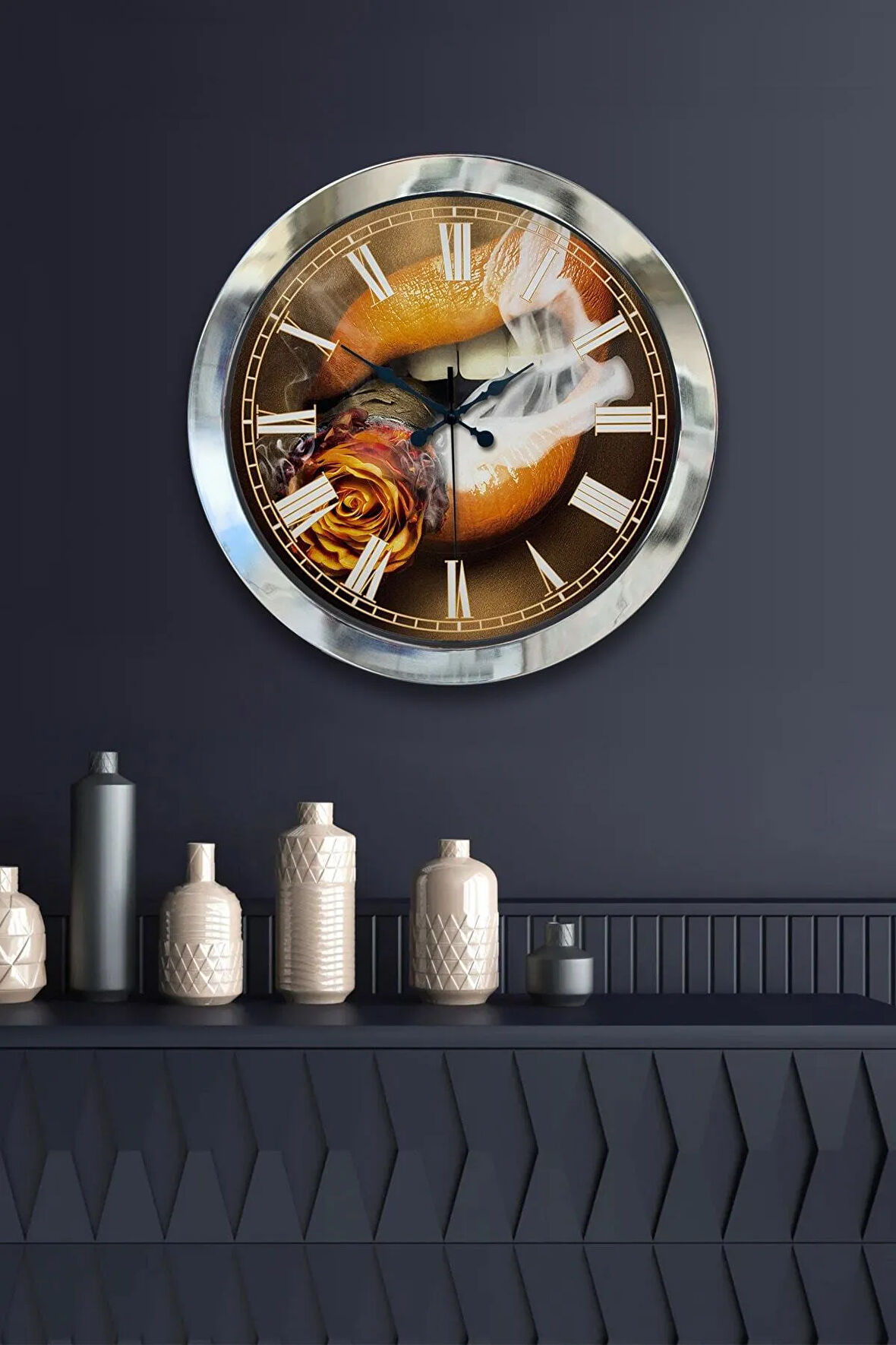 Hediyelik 36 Cm Krom Metal Tiryaki Duvar Saati