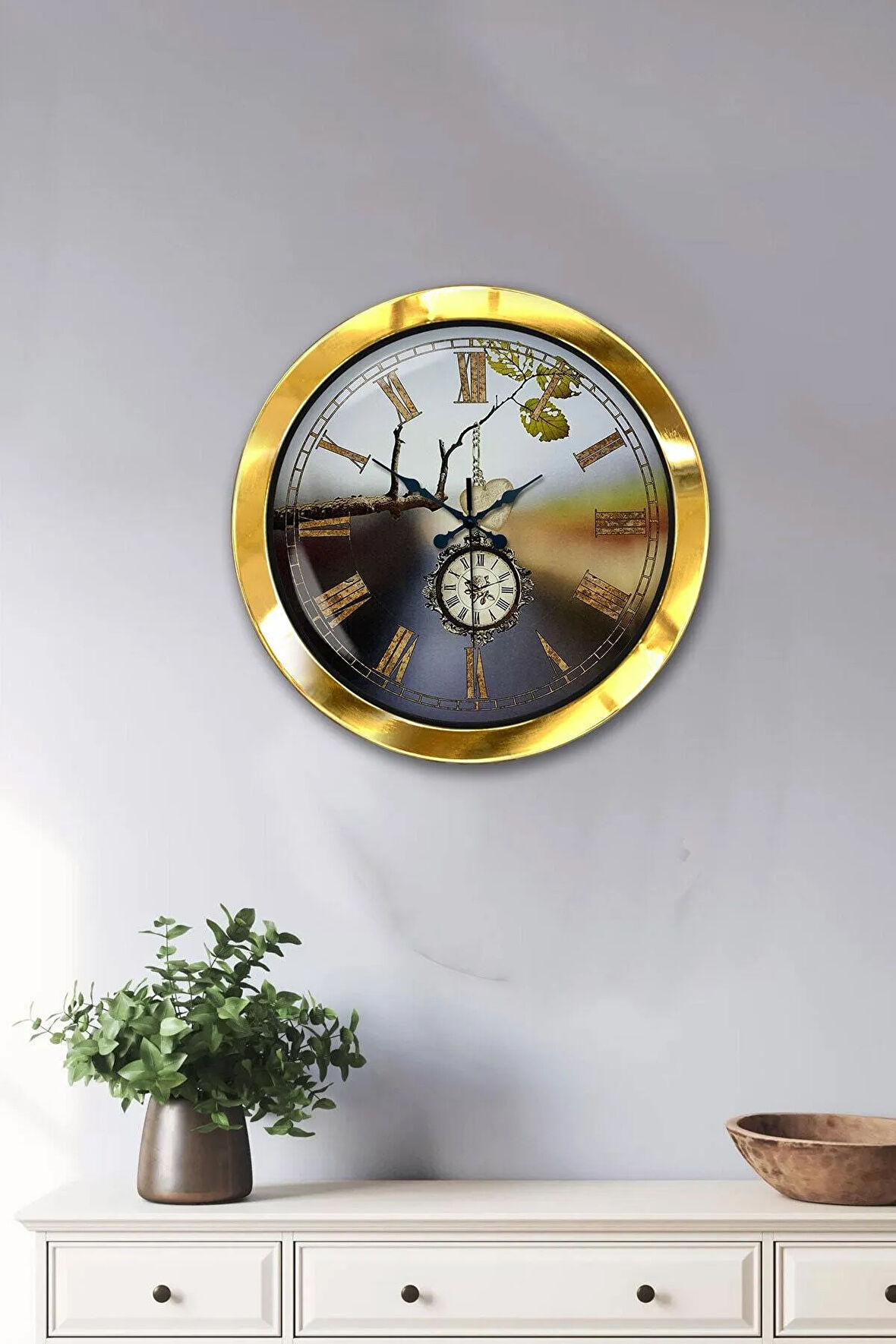 Hediyelik 36 Cm Gold Metal Köstek Duvar Saati