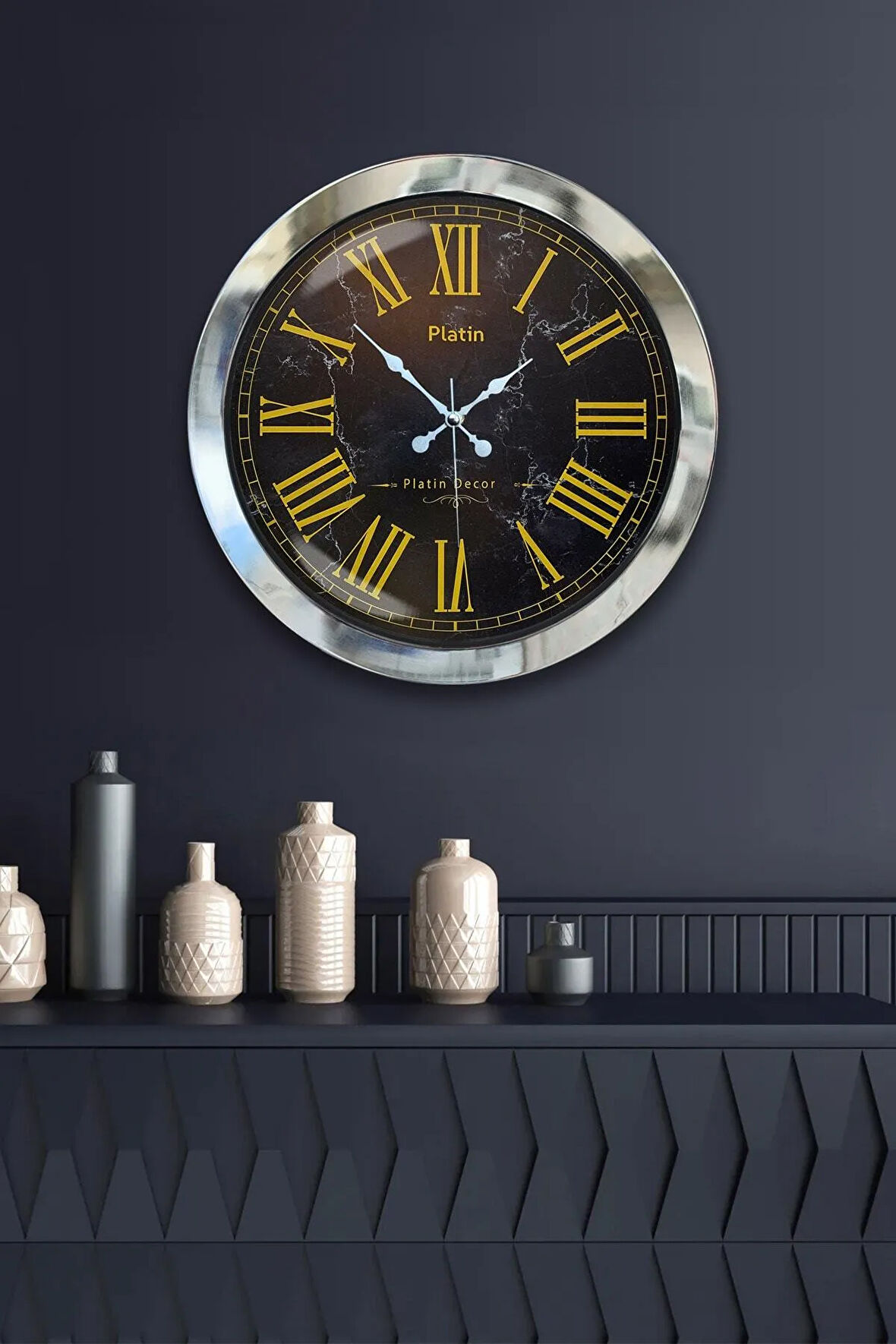 Hediyelik 36 Cm Krom Metal Sarı Roma Rakamlı Duvar Saati