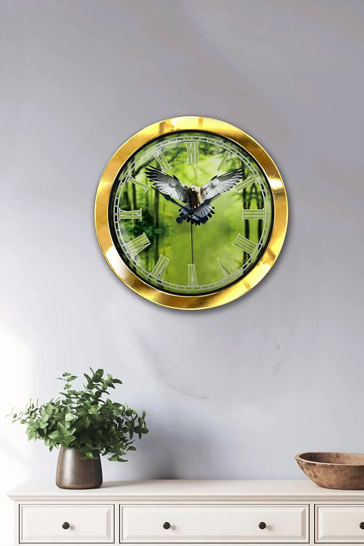 Hediyelik 36 Cm Gold Metal Kartal Duvar Saati