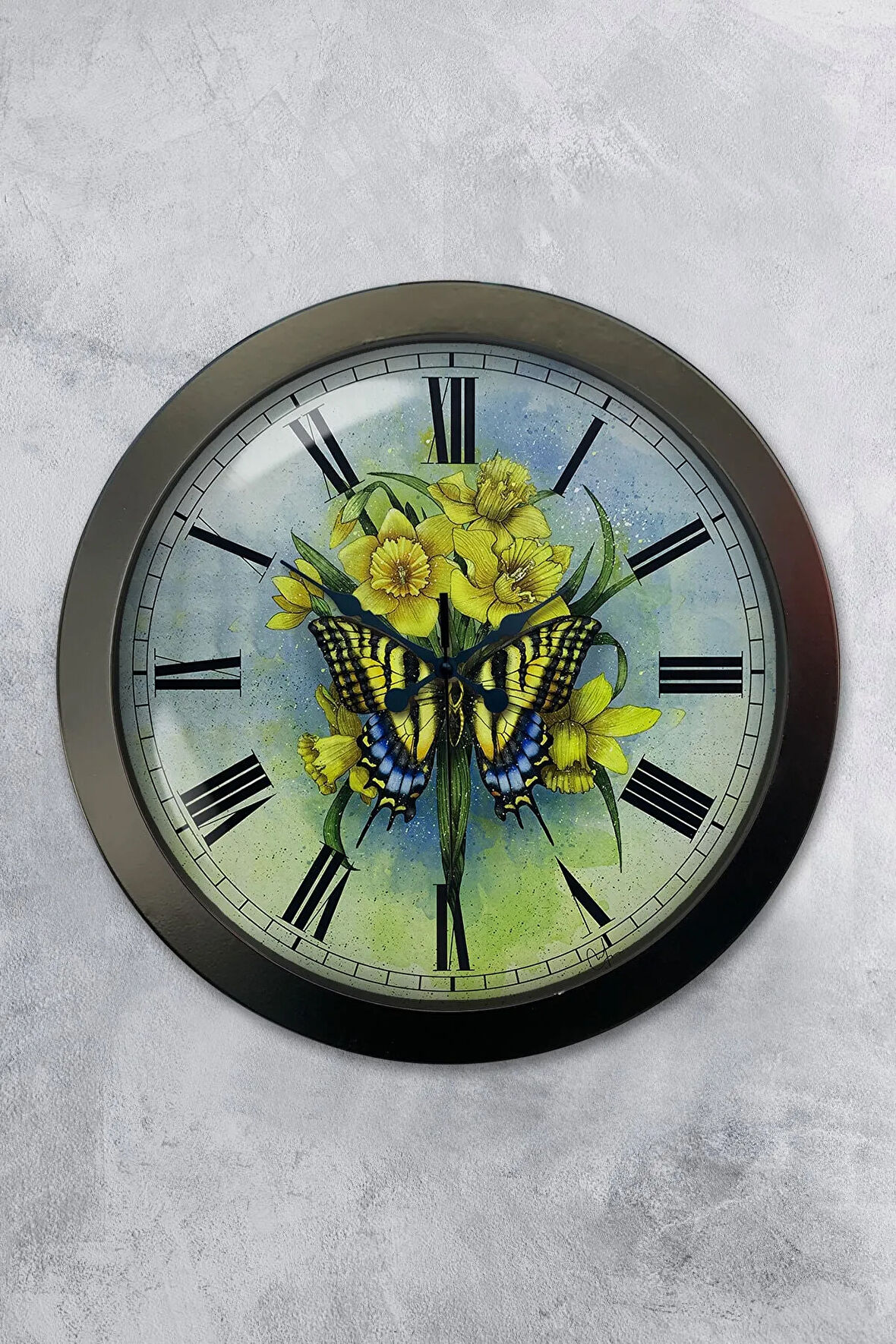 Hediyelik 36 Cm Siyah Metal Kelebek Duvar Saati