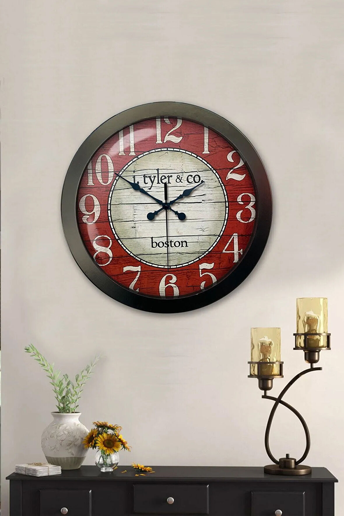 Hediyelik 36 Cm Siyah Metal Boston Duvar Saati