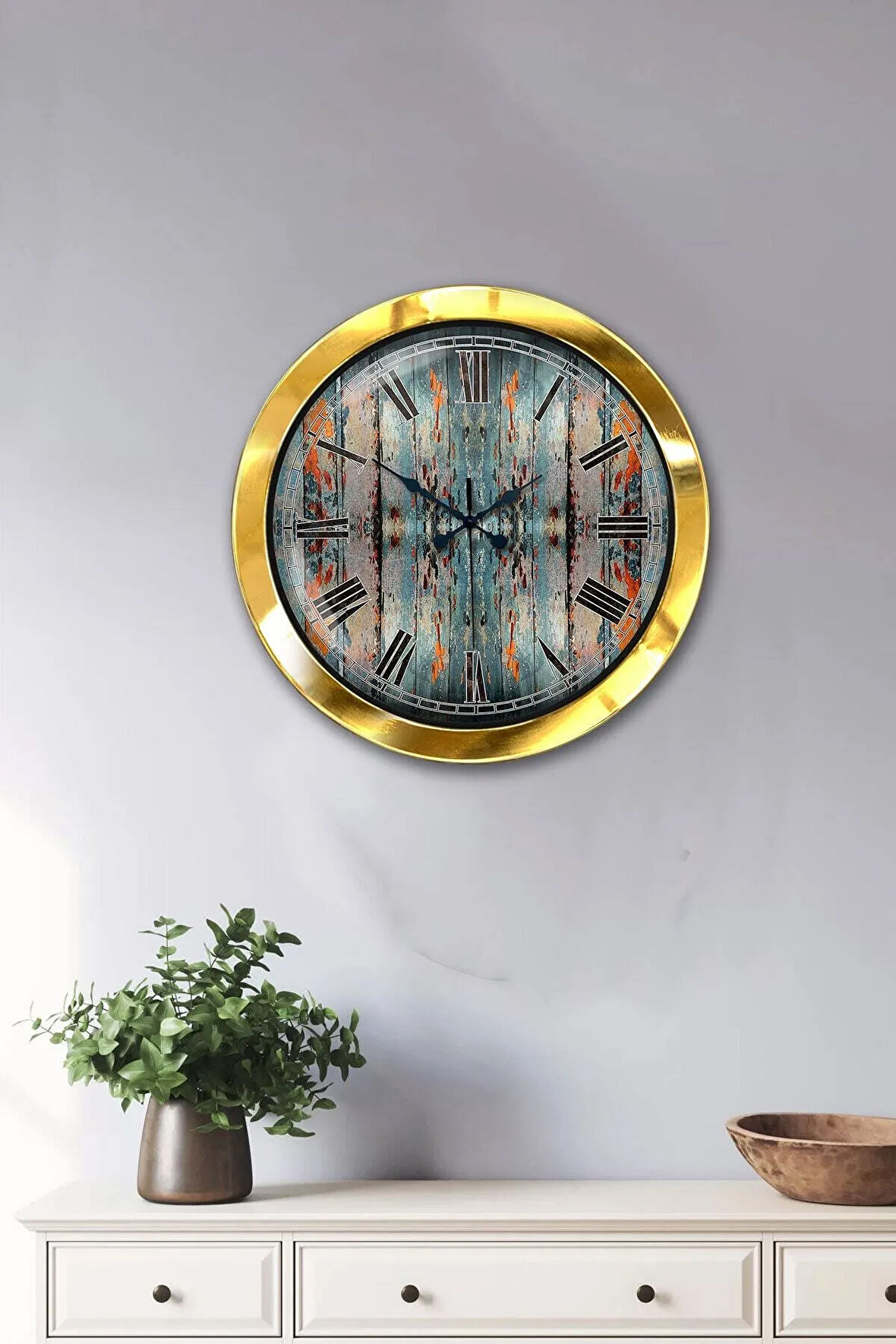 Hediyelik 36 Cm Gold Metal Alacalı Duvar Saati