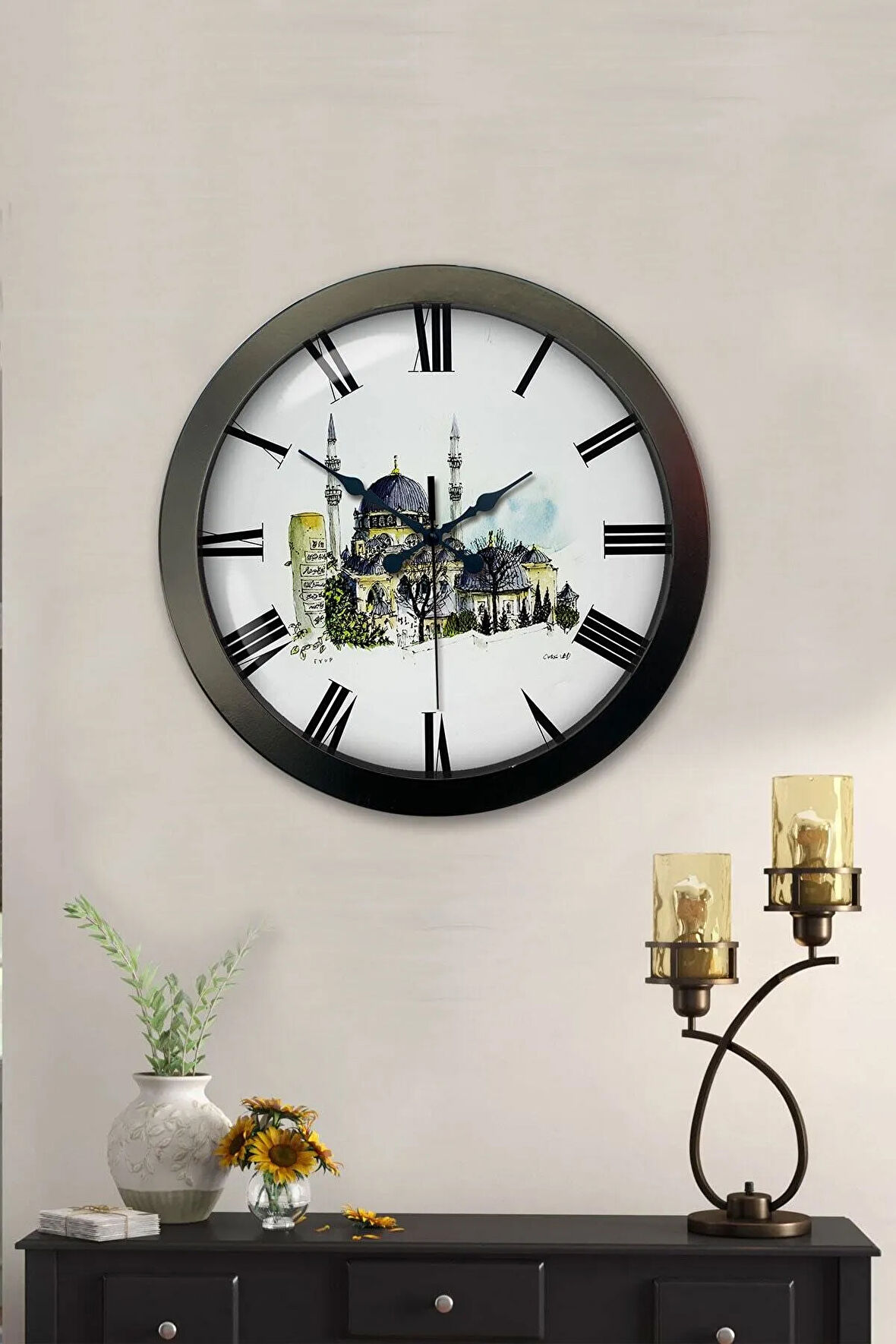 Hediyelik 36 Cm Siyah Metal Cami Temalı Duvar Saati