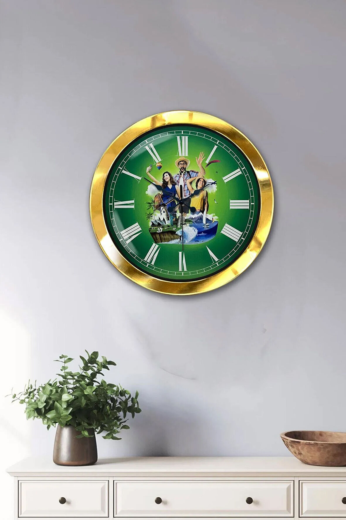Hediyelik 36 Cm Gold Metal Tatil Duvar Saati