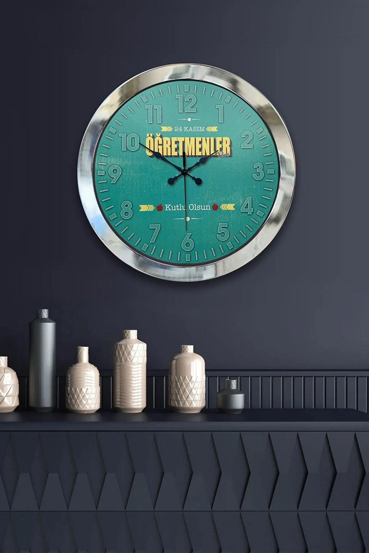 Hediyelik 36 Cm Krom Metal Öğretmenler Günü Duvar Saati