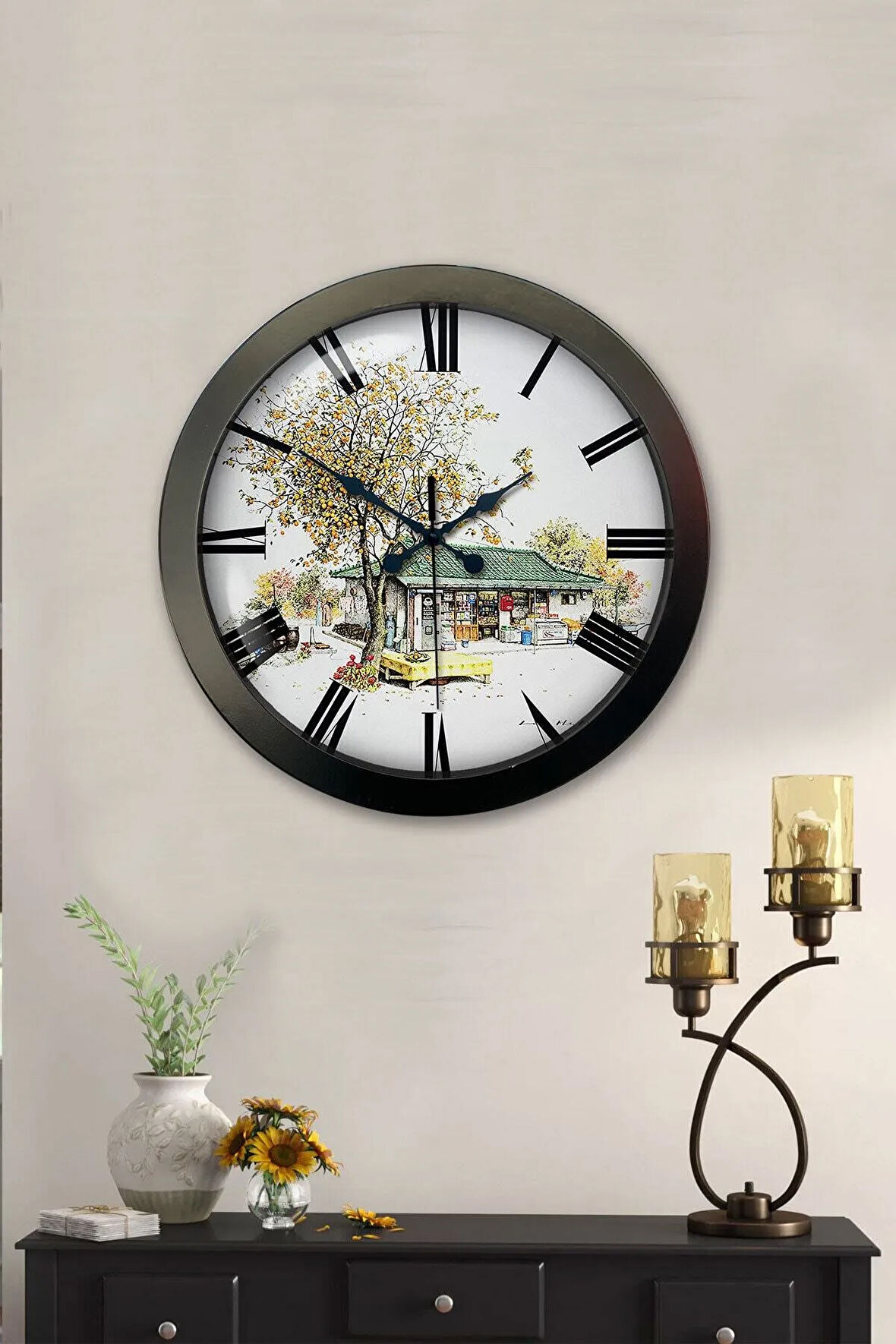 Hediyelik 36 Cm Siyah Metal Eski Ev Duvar Saati