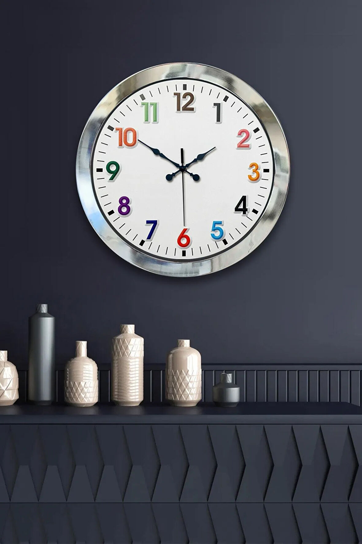 Hediyelik 36 Cm Krom Metal Renkli Sayı Duvar Saati