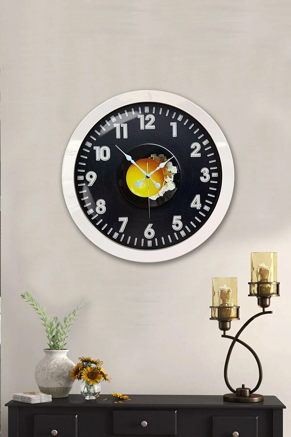 Hediyelik 36 Cm Beyaz Metal Yumurta Duvar Saati