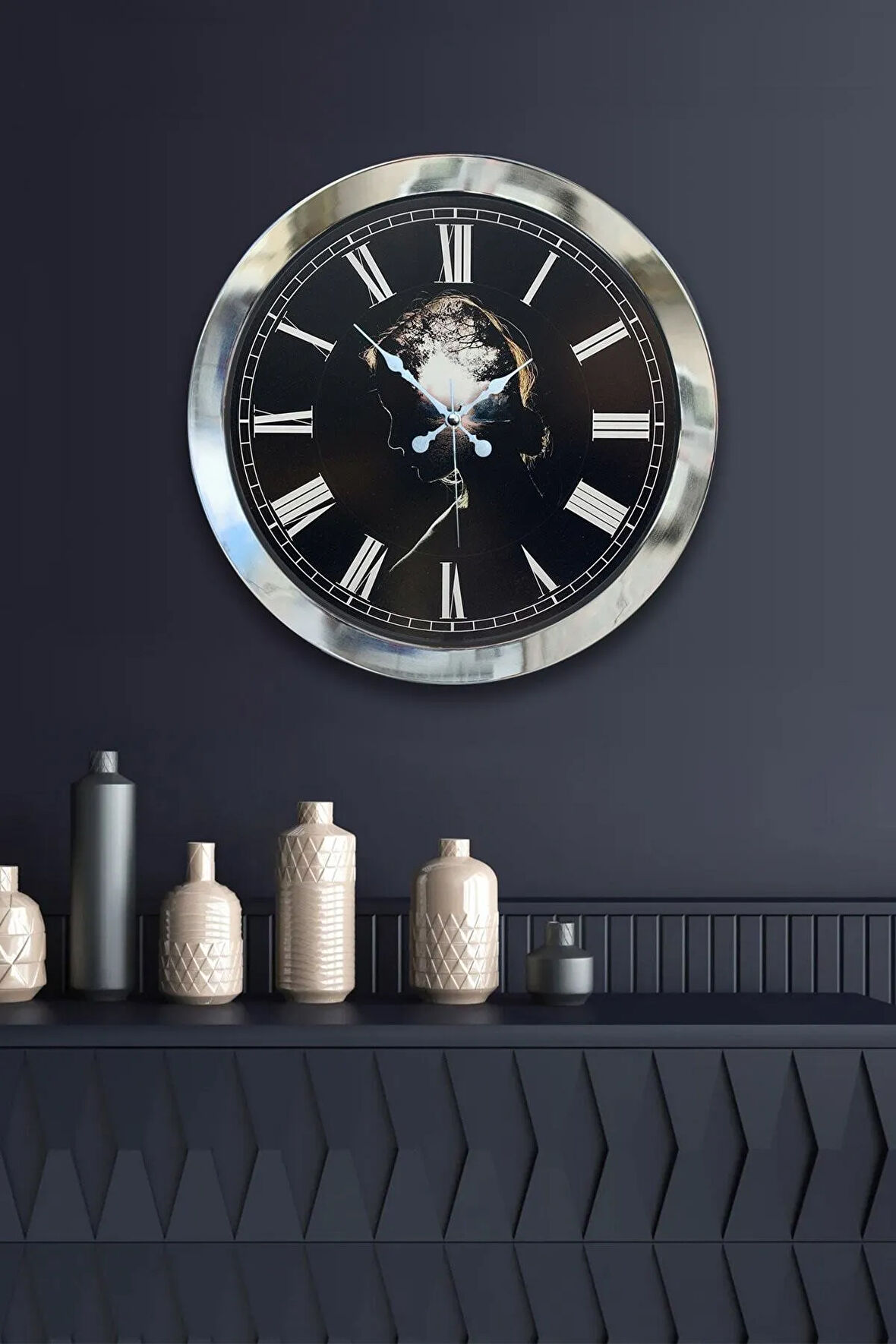 Hediyelik 36 Cm Krom Metal Doğa Duvar Saati