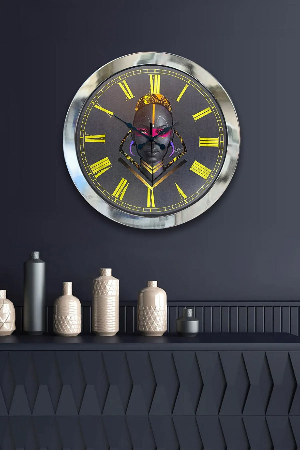 Hediyelik 36 Cm Krom Metal Afrika Duvar Saati