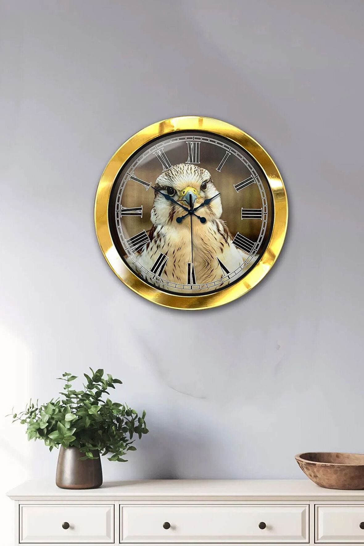 Hediyelik 36 Cm Gold Metal Kartal Duvar Saati