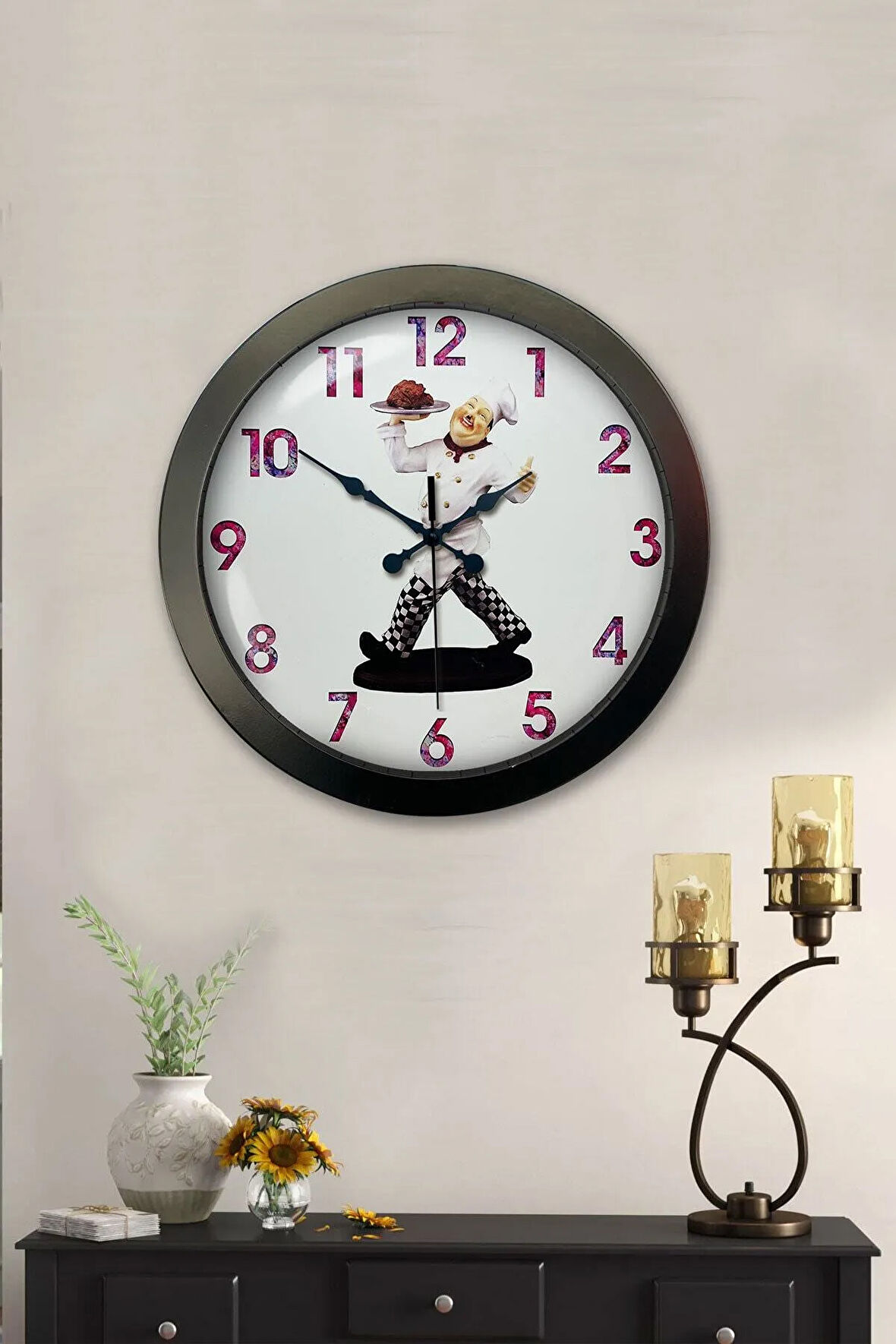 Hediyelik 36 Cm Siyah Metal Mutfak Duvar Saati