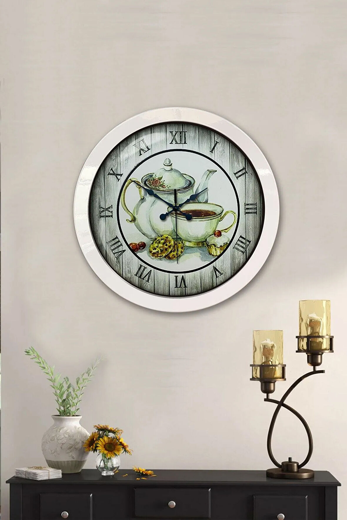 Hediyelik 36 Cm Beyaz Metal Mutfak Duvar Saati