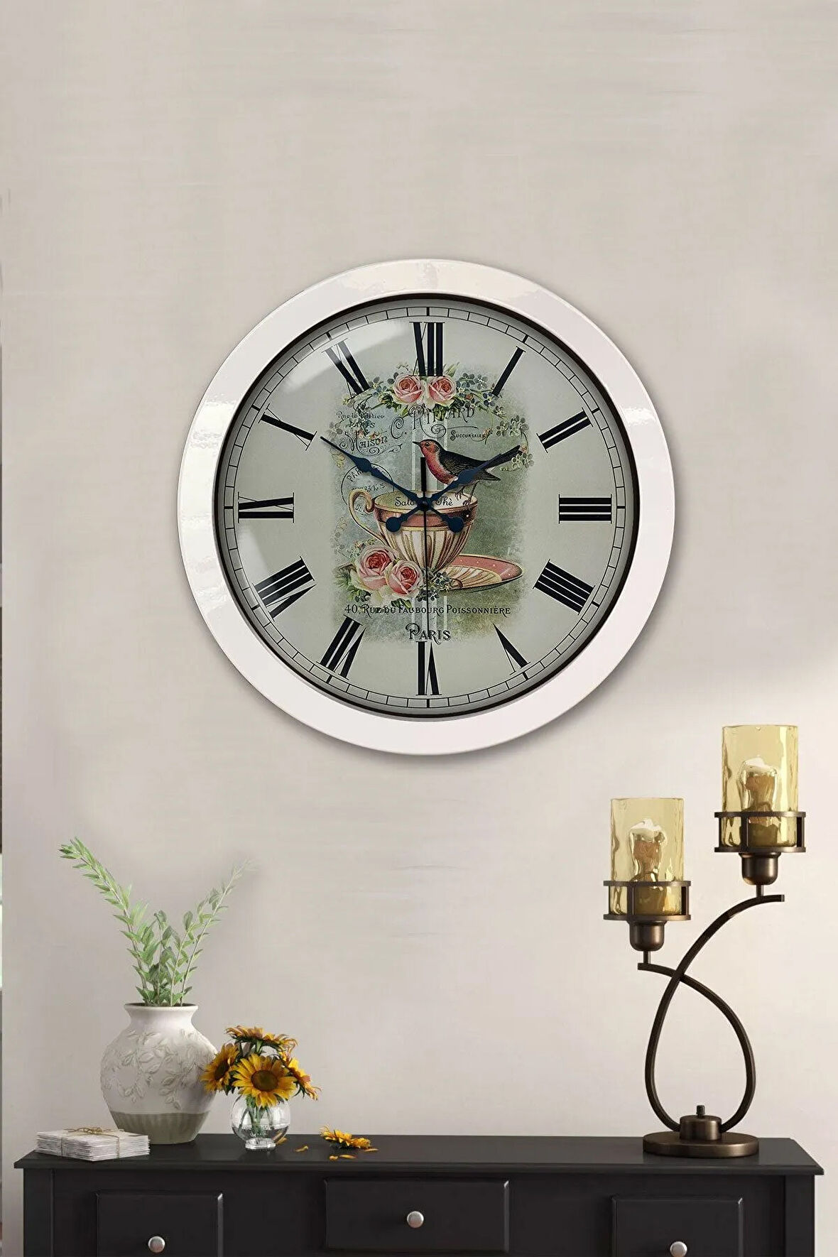 Hediyelik 36 Cm Beyaz Metal Mutfak Duvar Saati