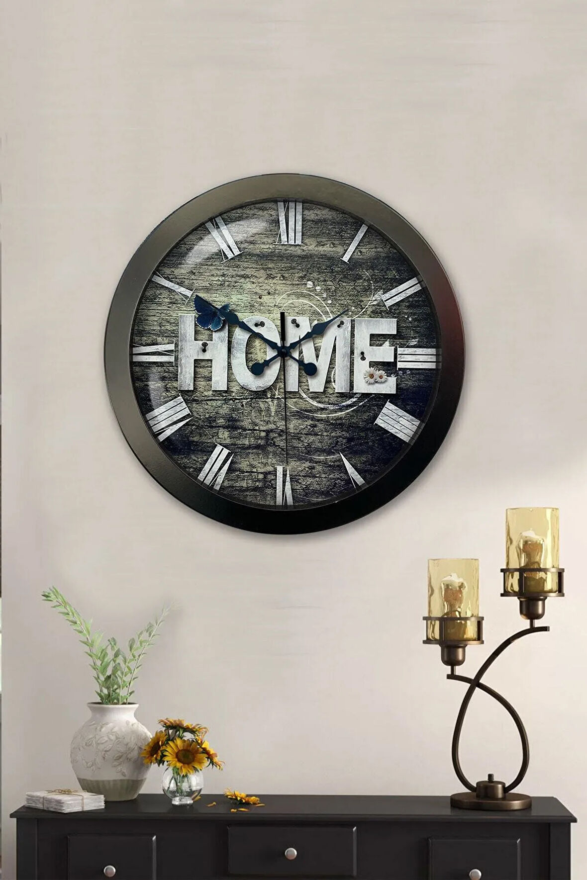 Hediyelik 36 Cm Siyah Metal Home Duvar Saati