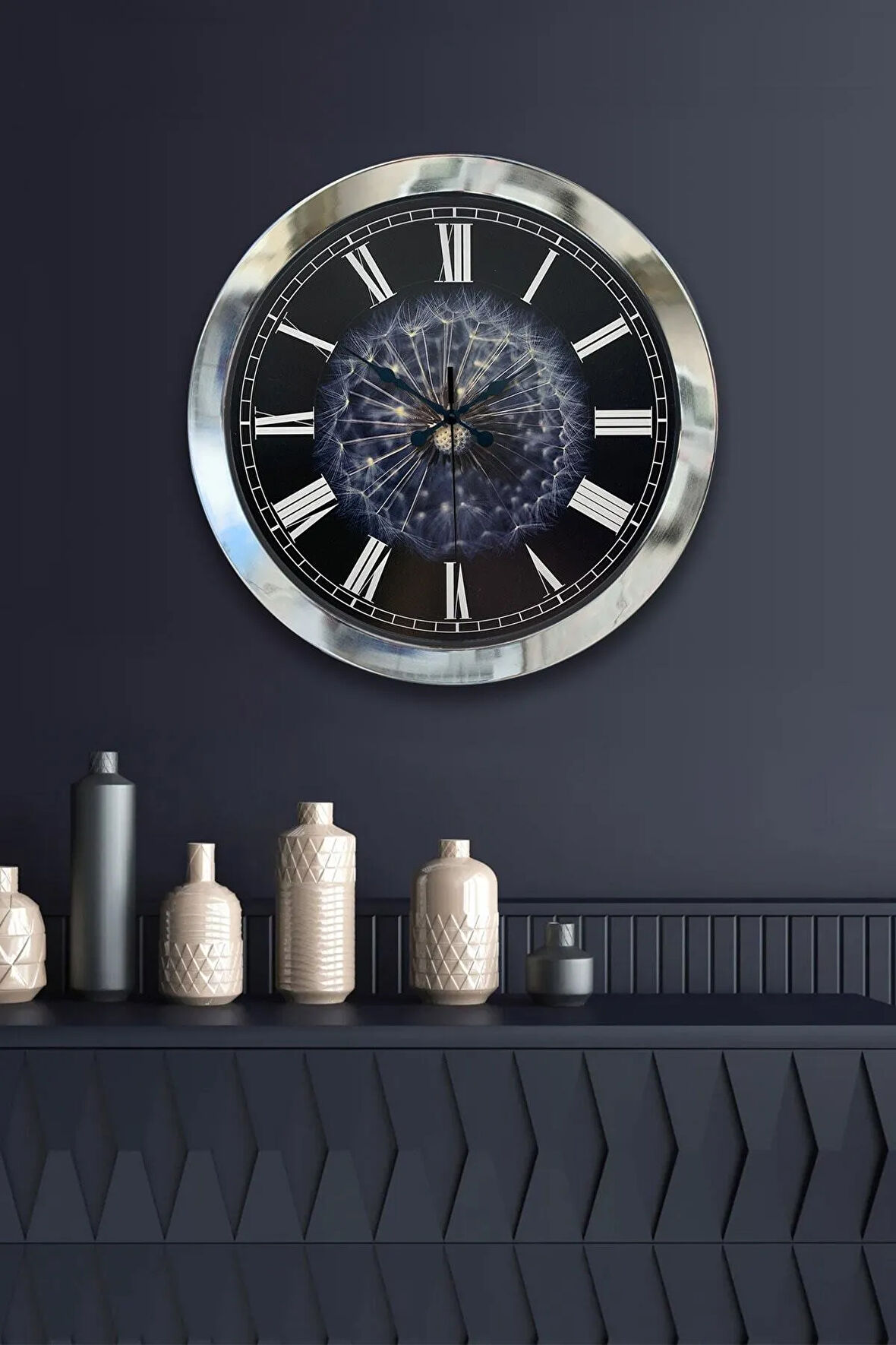 Hediyelik 36 Cm Krom Metal Tüy Duvar Saati