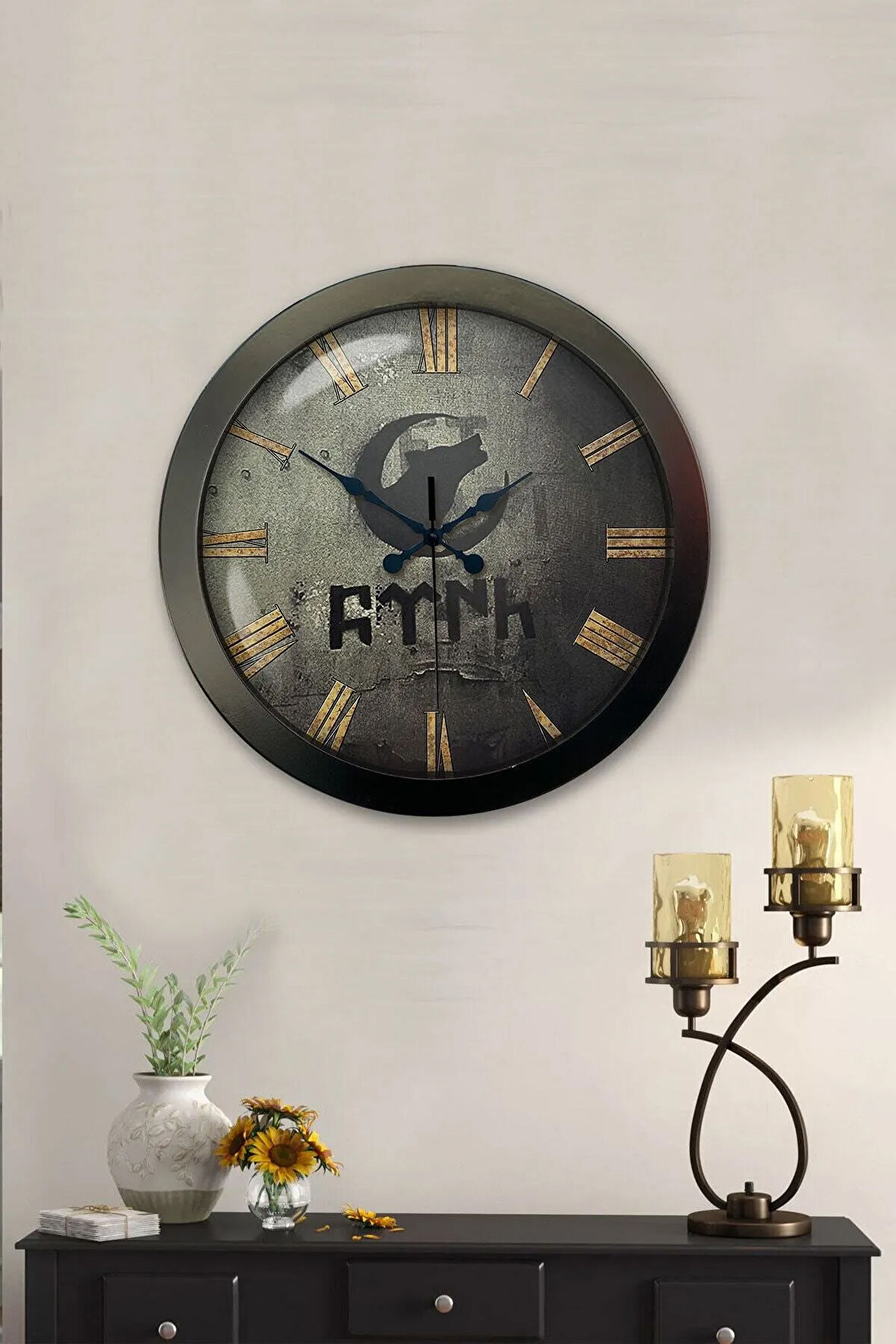 Hediyelik 36 Cm Siyah Metal Bozkurt Türk Duvar Saati