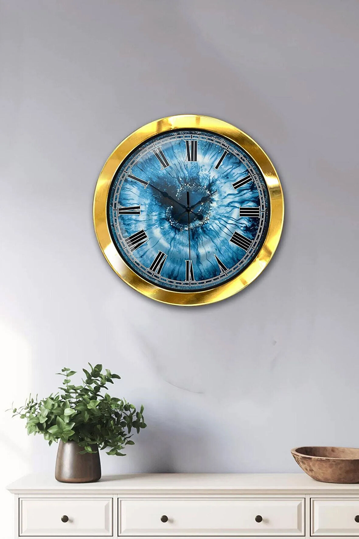 Hediyelik 36 Cm Gold Metal Eye Duvar Saati