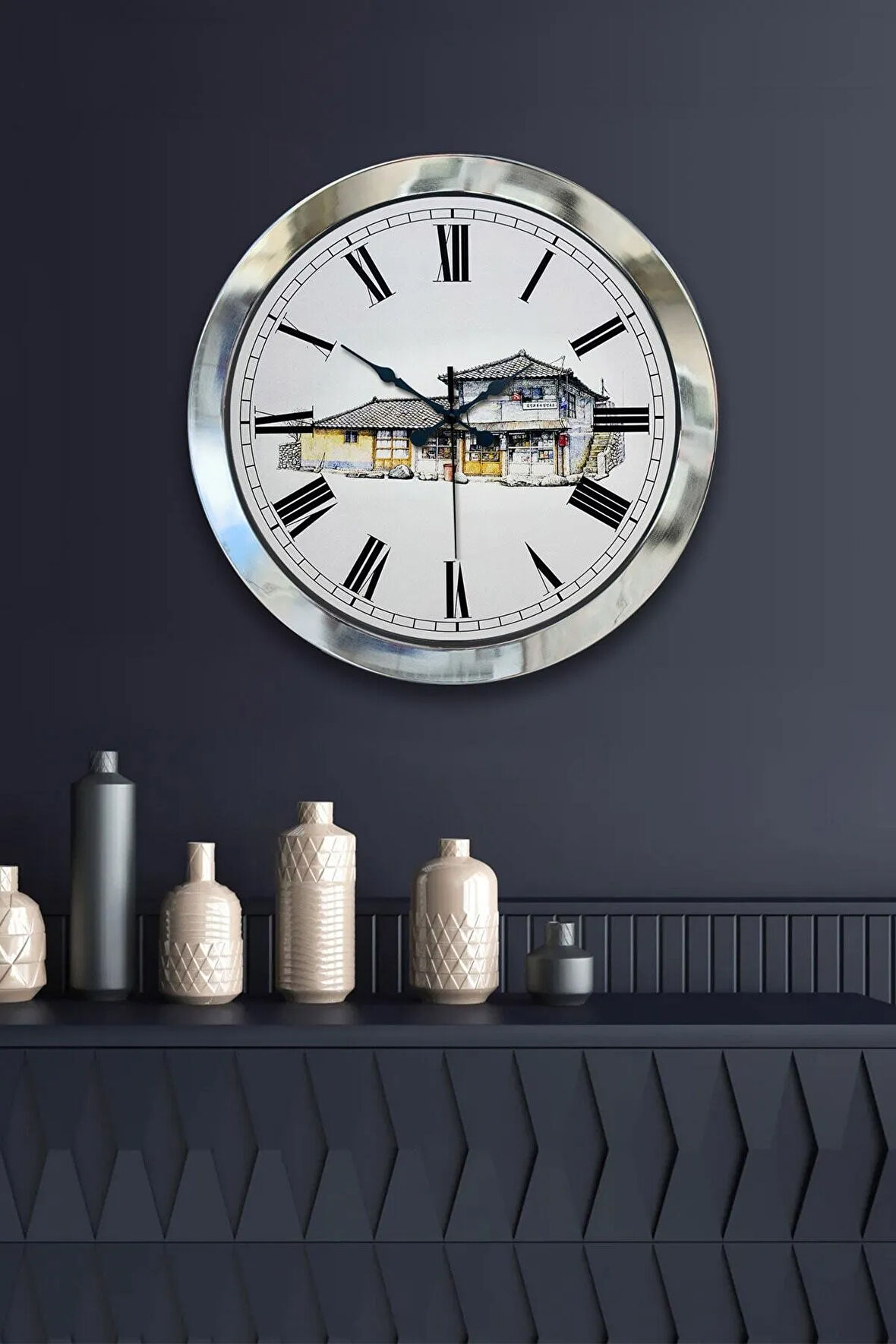 Hediyelik 36 Cm Krom Metal Eski Ev Duvar Saati