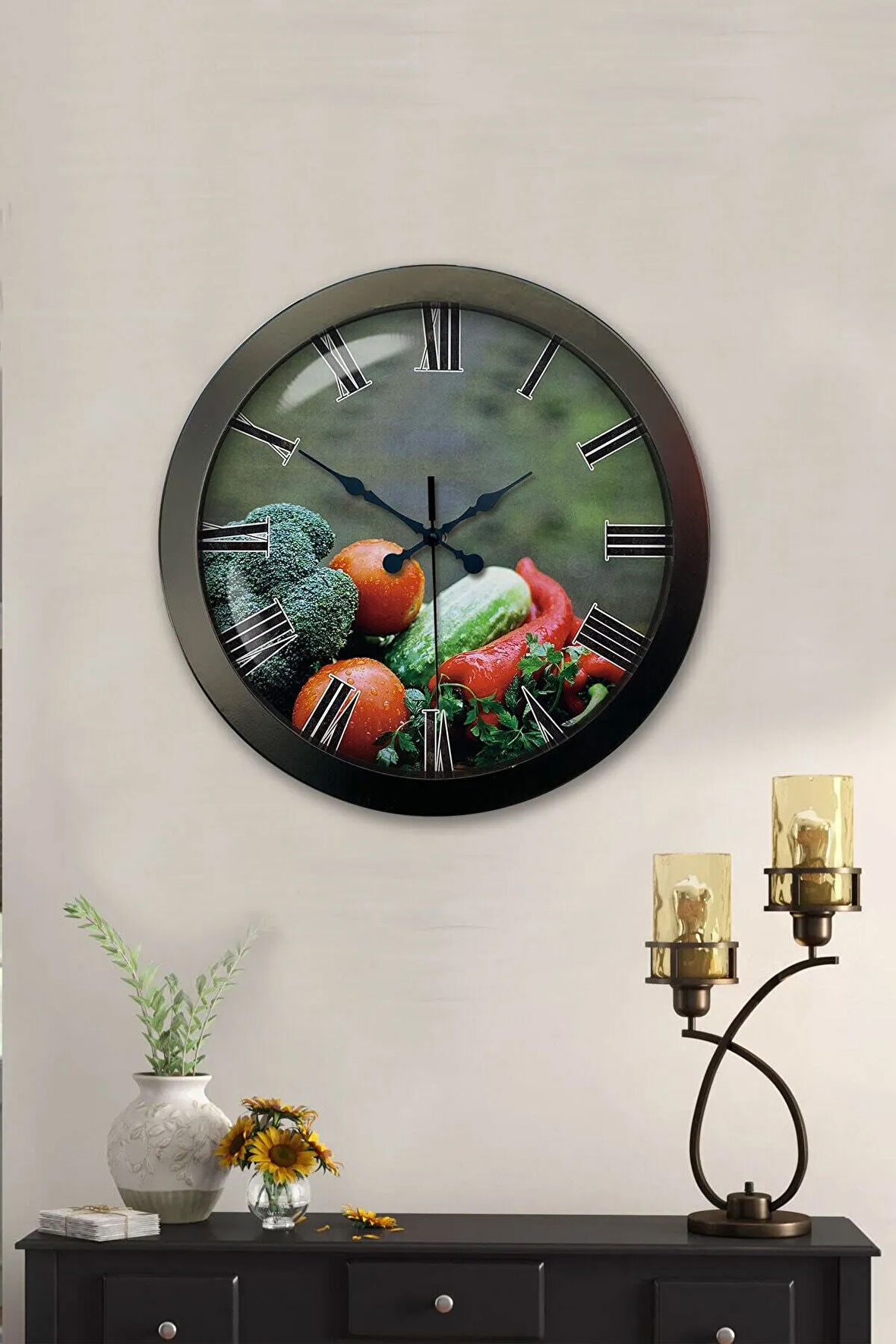 Hediyelik 36 Cm Siyah Metal Mutfak Duvar Saati