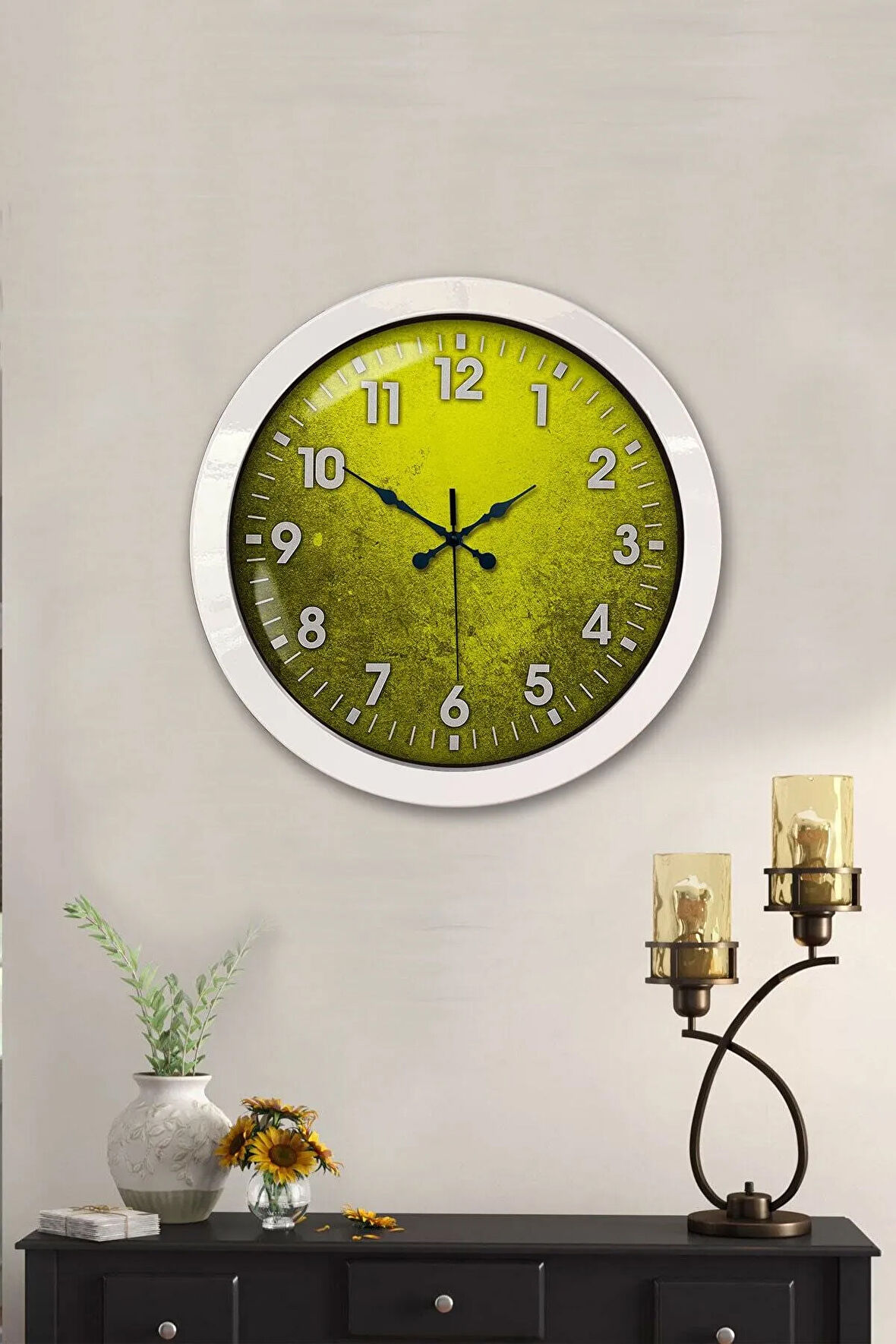 Hediyelik 36 Cm Beyaz Metal Sarı Duvar Saati