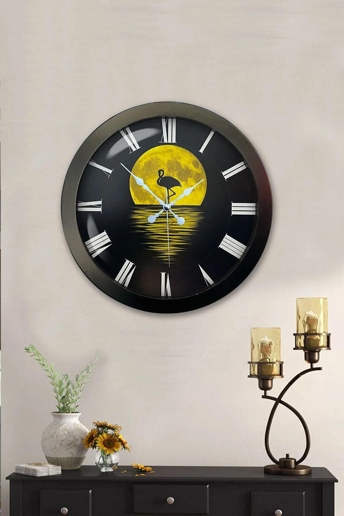 Hediyelik 36 Cm Siyah Metal Gece Duvar Saati