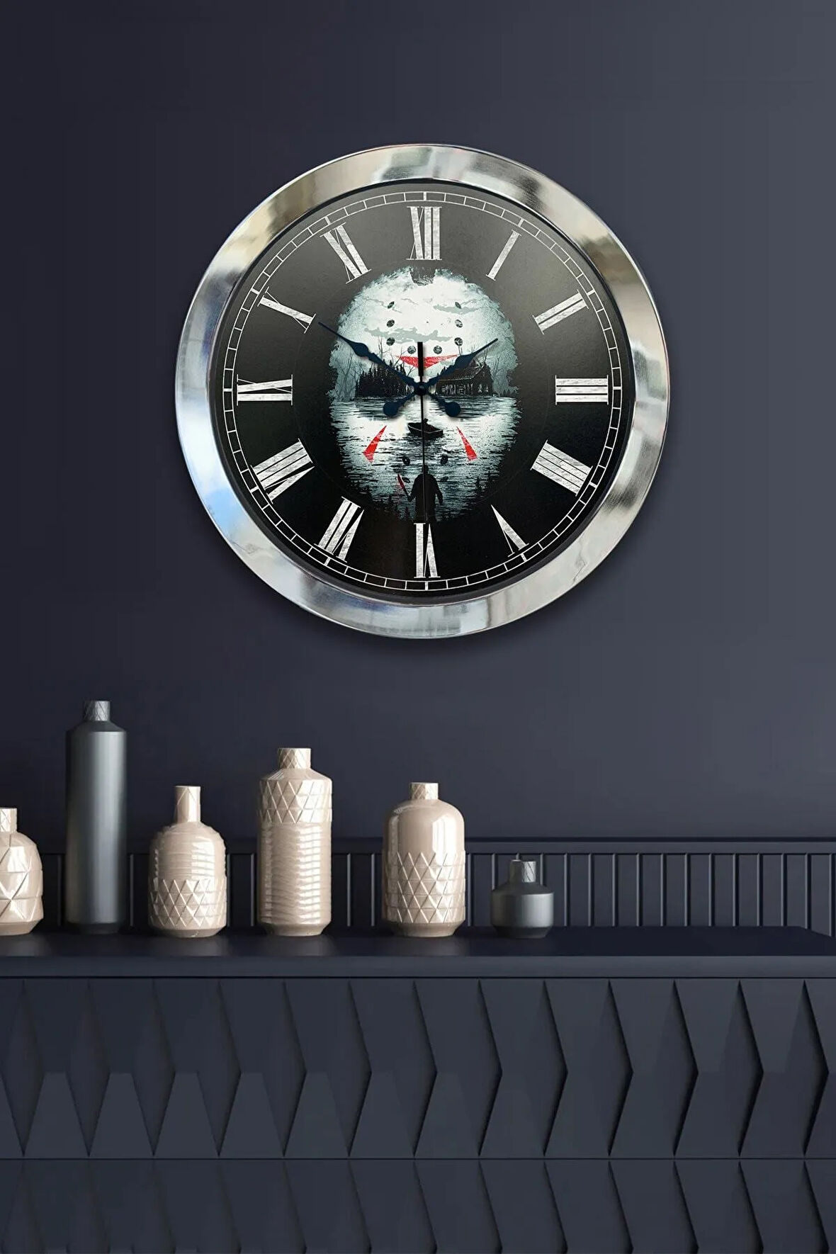 Hediyelik 36 Cm Krom Metal Korsan Duvar Saati