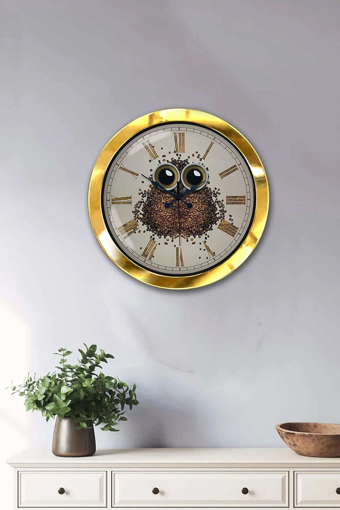 Hediyelik 36 Cm Gold Metal Kahve Duvar Saati