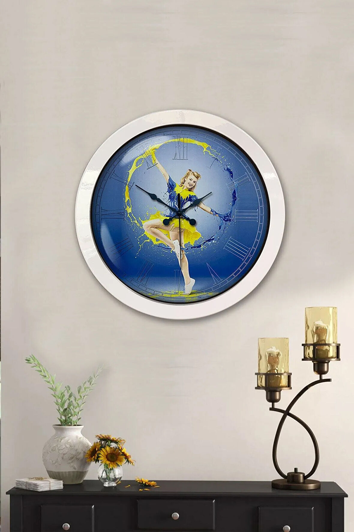 Hediyelik 36 Cm Beyaz Metal Water Duvar Saati