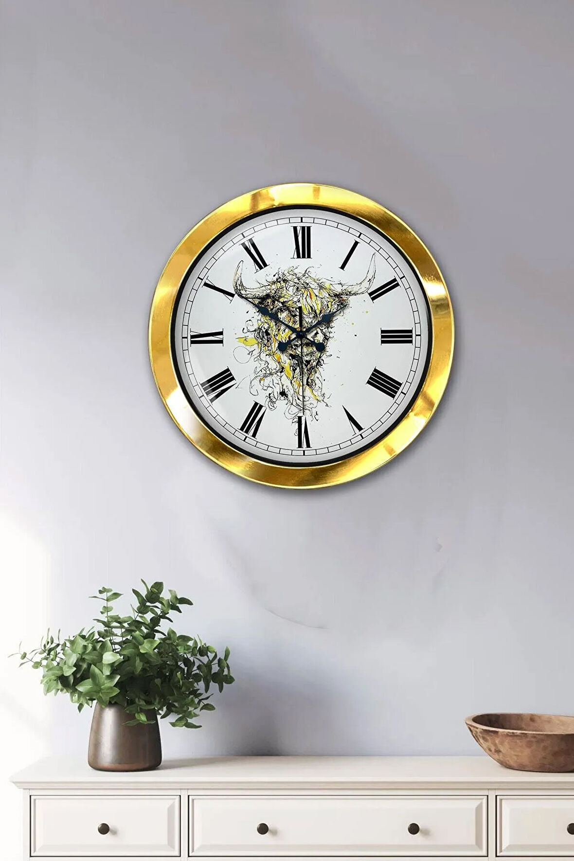 Hediyelik 36 Cm Gold Metal Hayvanlar Alemi Duvar Saati