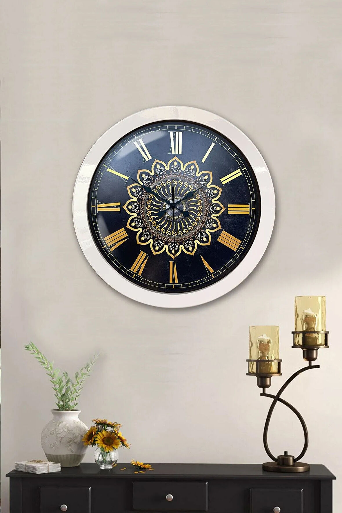 Hediyelik 36 Cm Beyaz Metal Dekoratif Duvar Saati